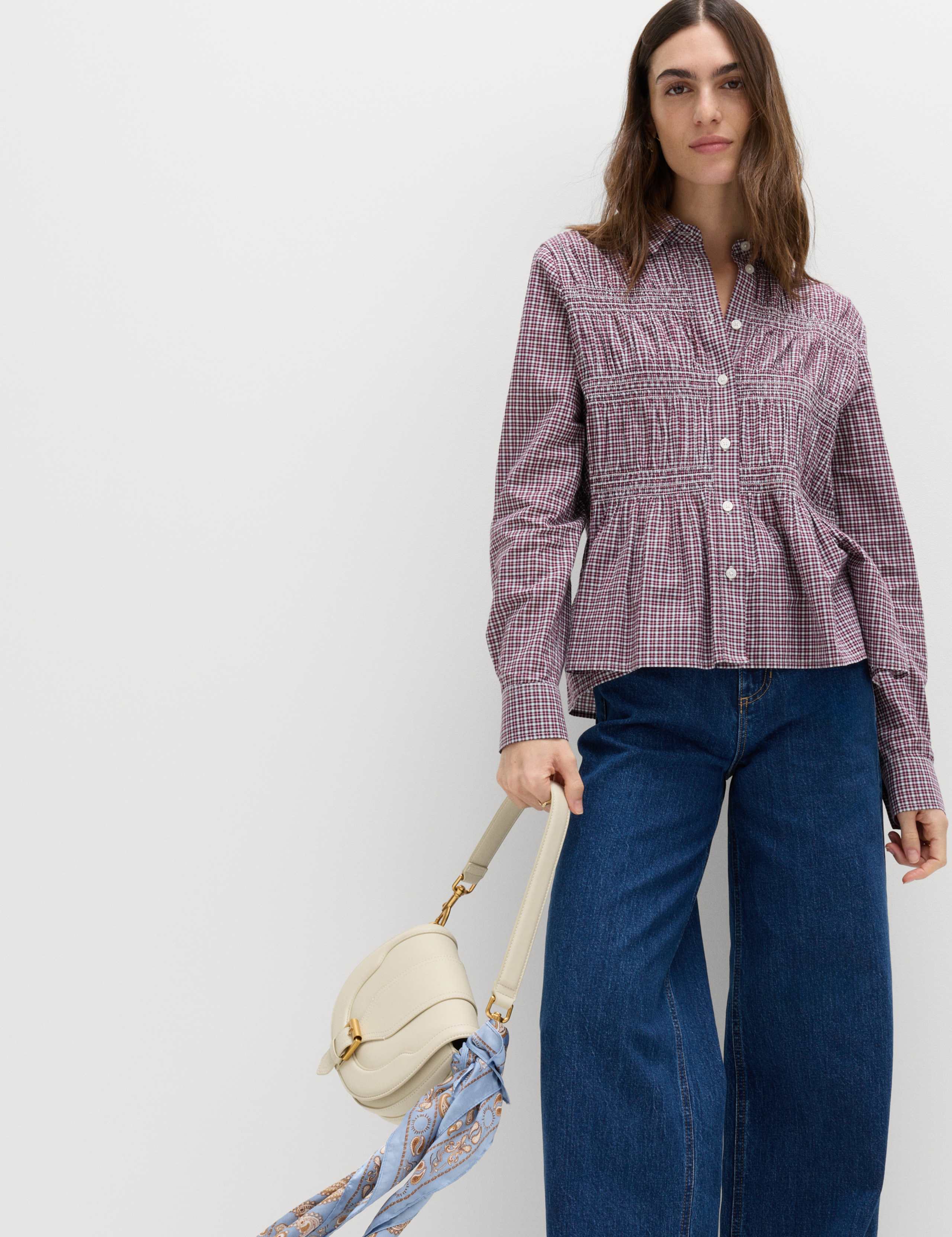 Pure Cotton Shirred Collared Shirt