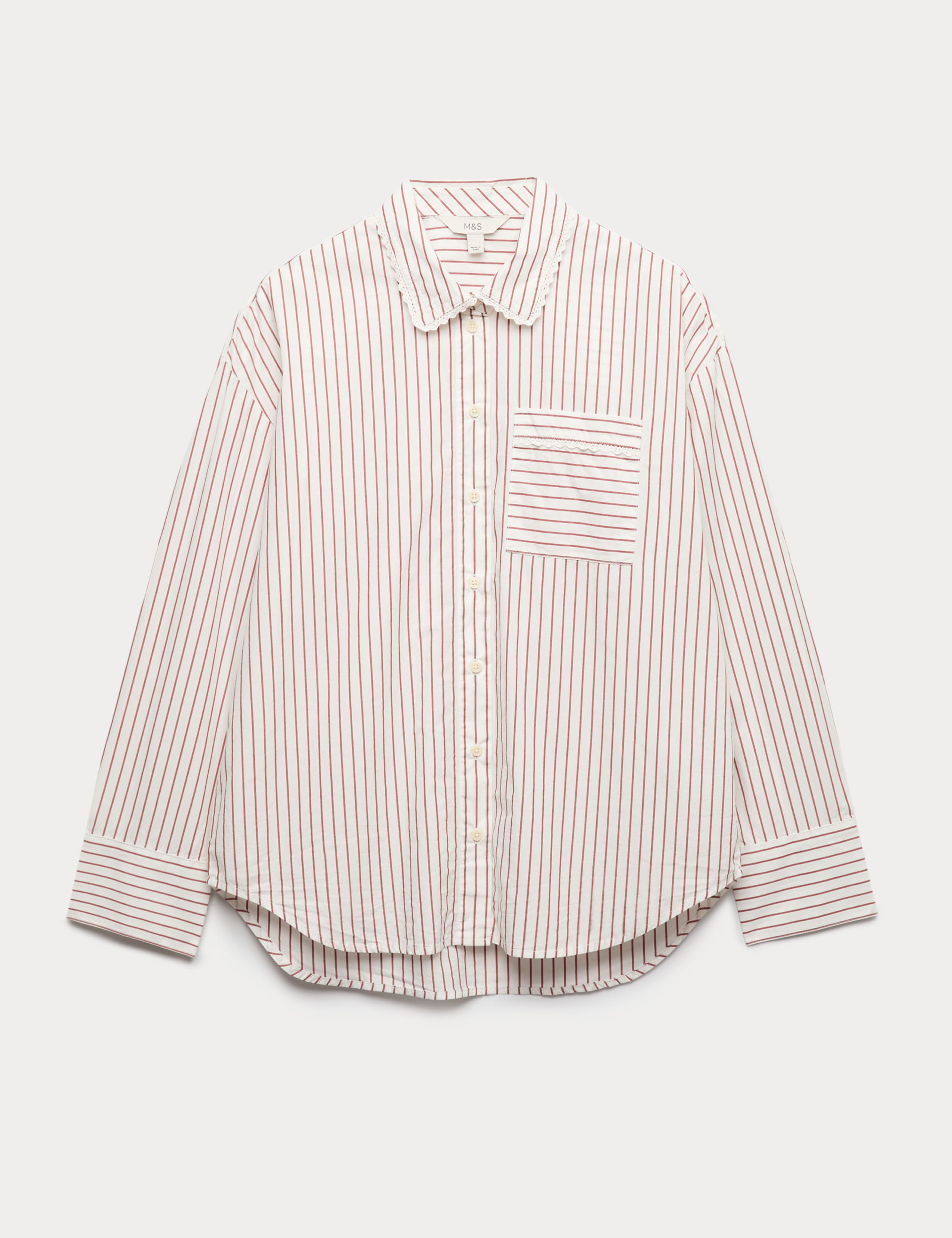 Pure Cotton Striped Lace Oversized Shirt