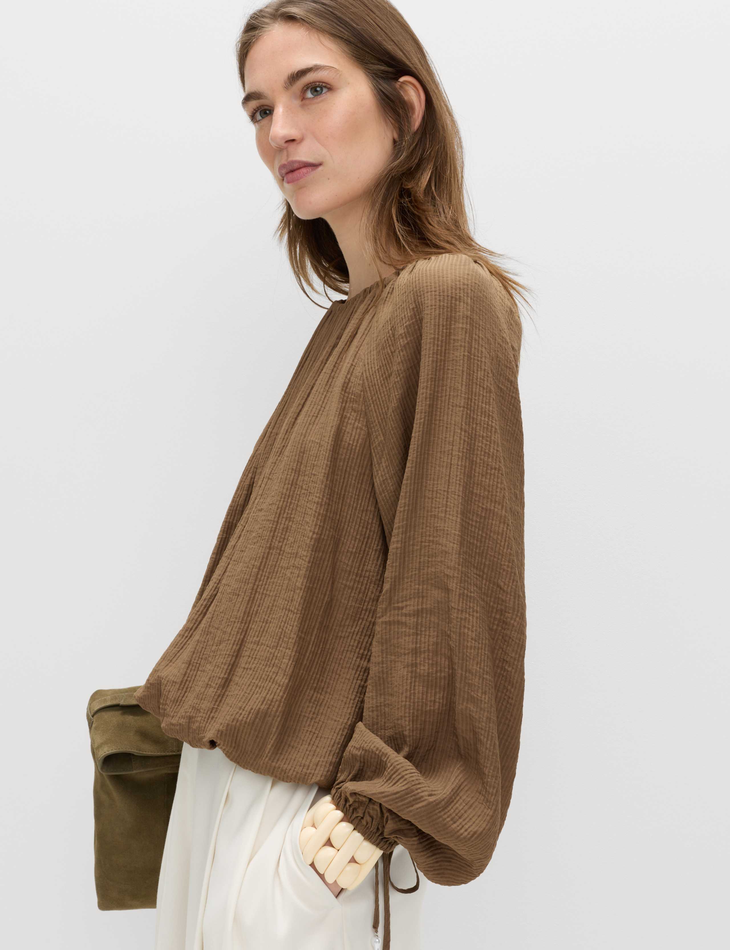 Striped Plisse Tie Detail Blouse