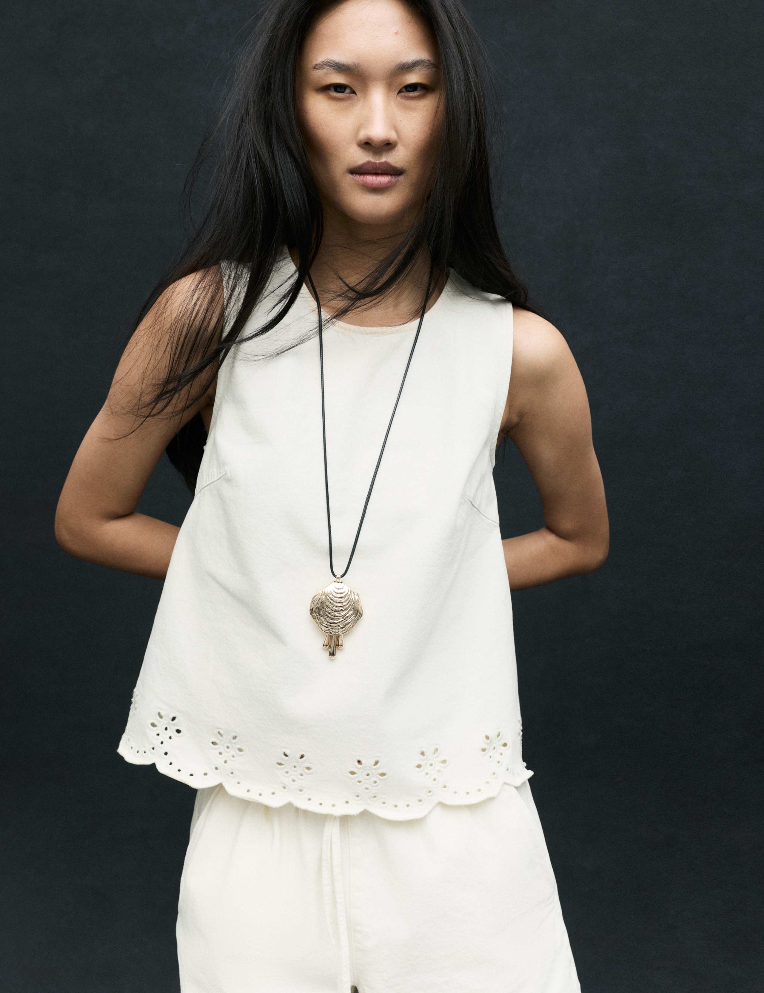 Denim Broderie Detail Top