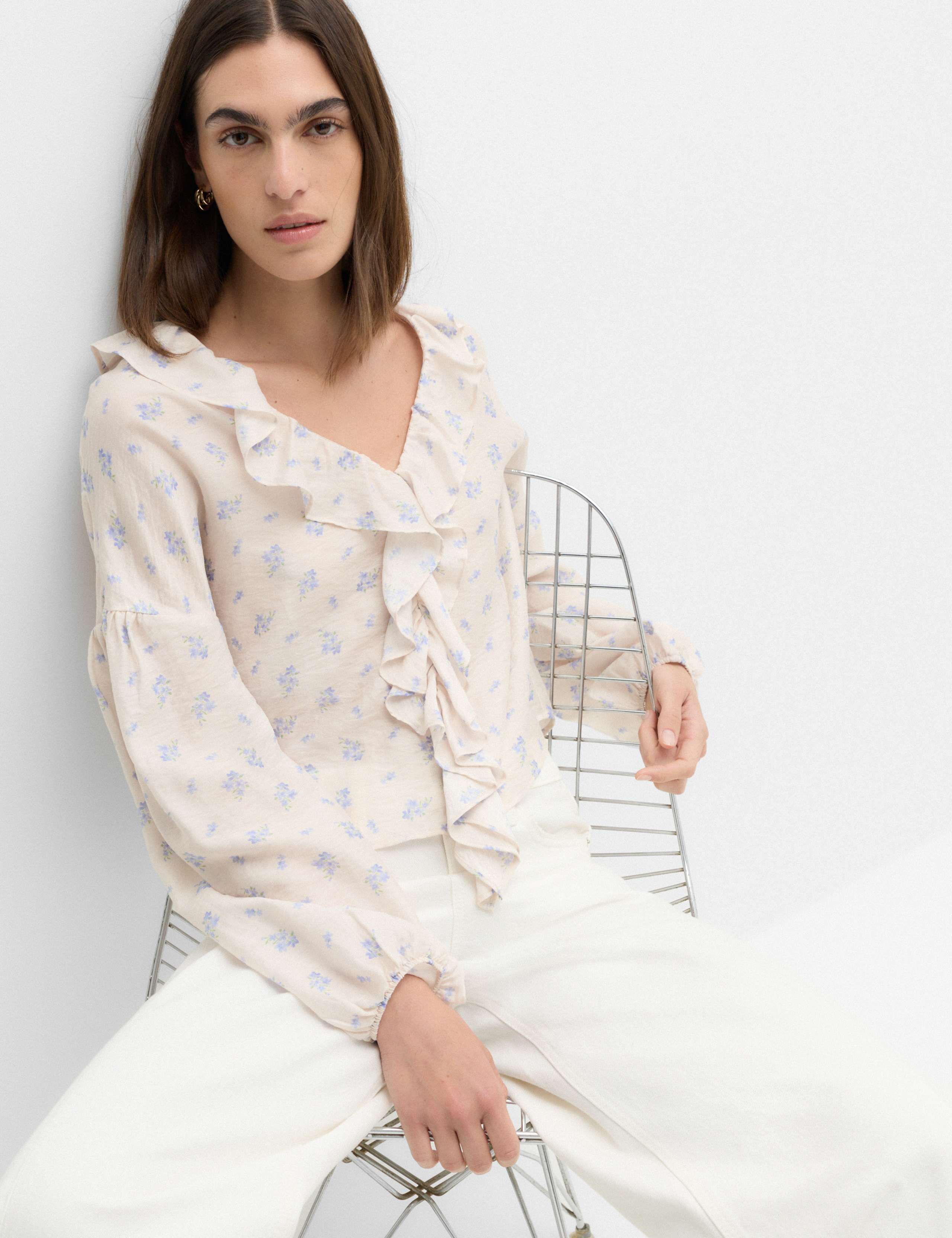 Lyocell Rich Floral Ruffle Detail Blouse