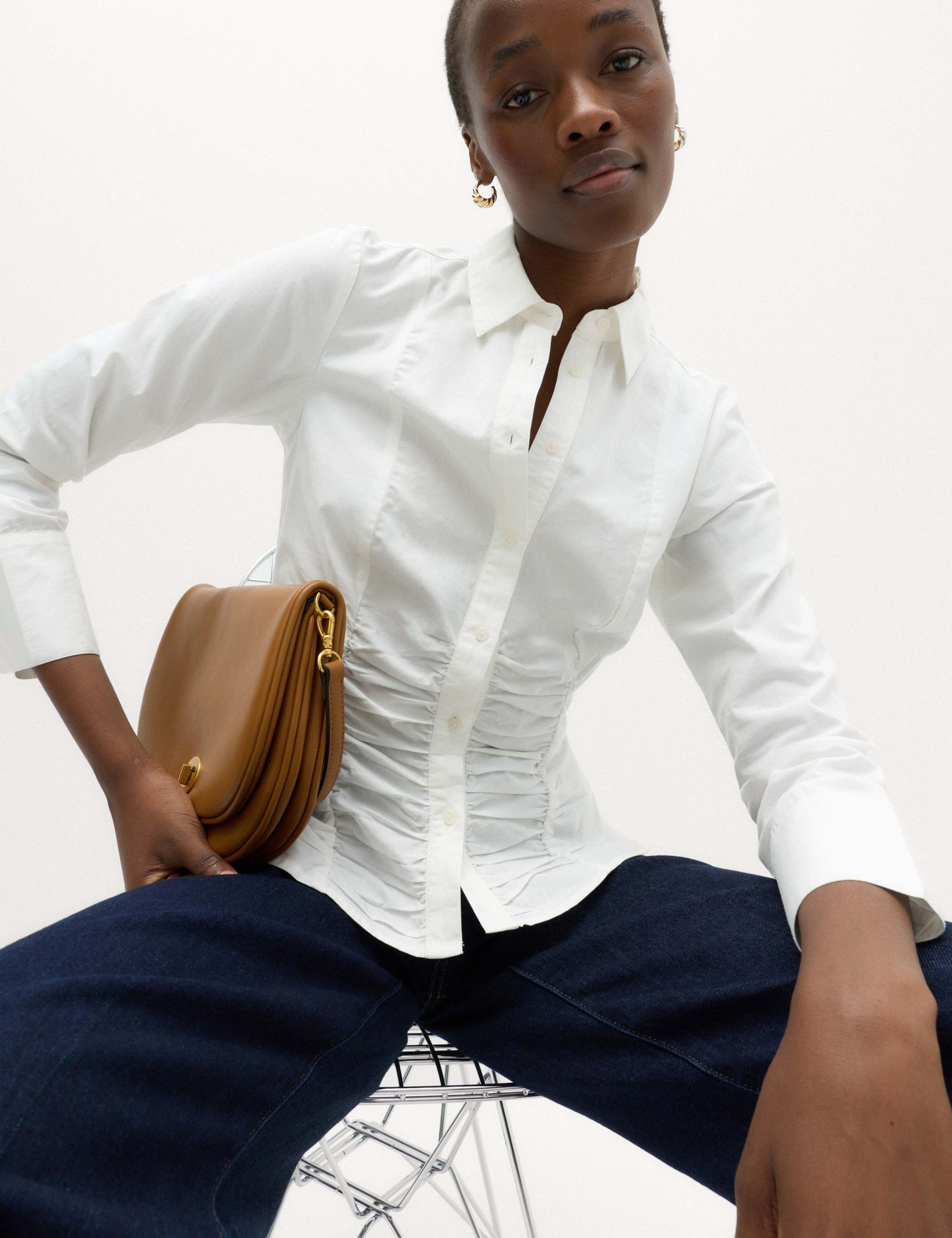 Pure Cotton Ruched Detail Shirt