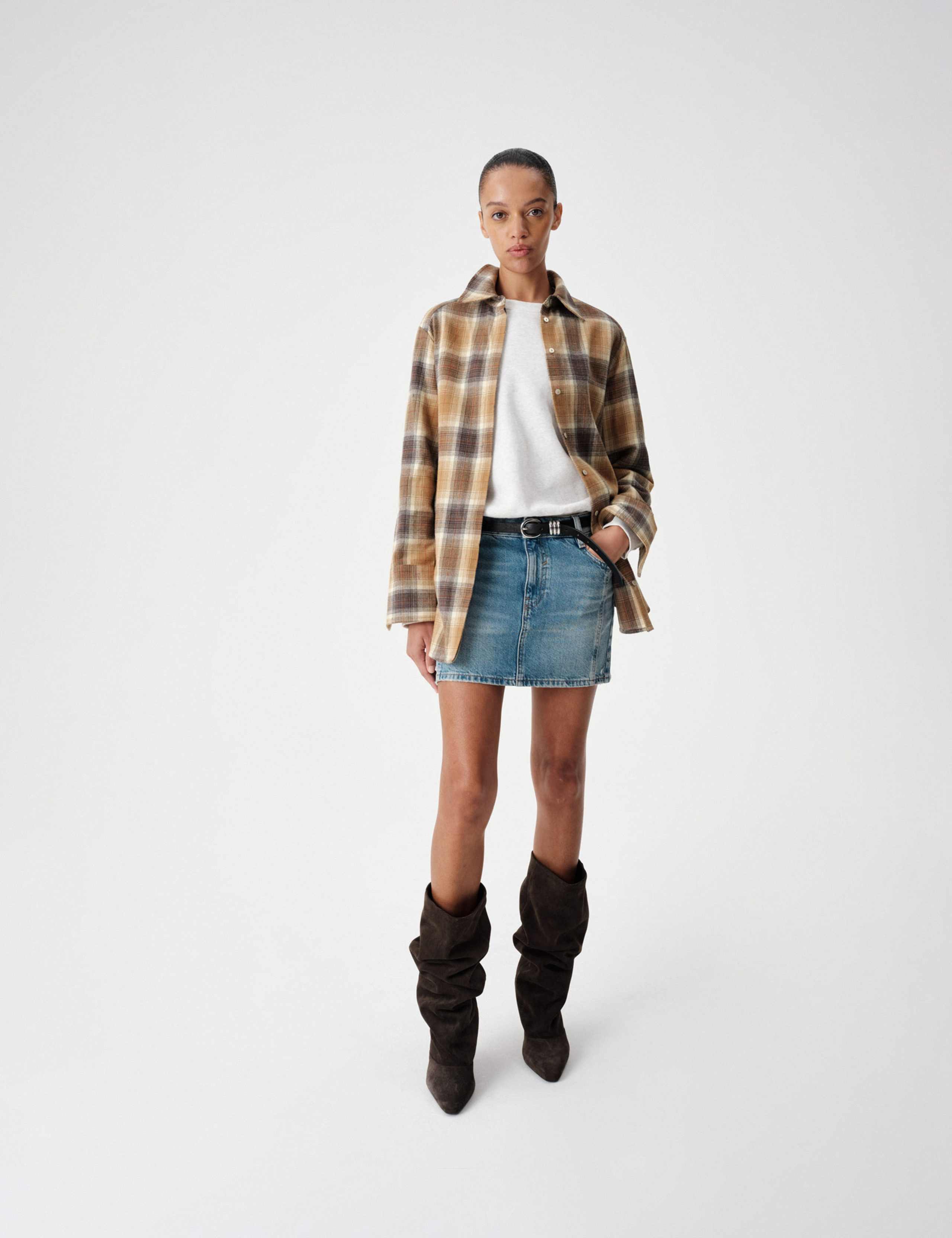 Pure Cotton Flannel Checked Longline Shirt