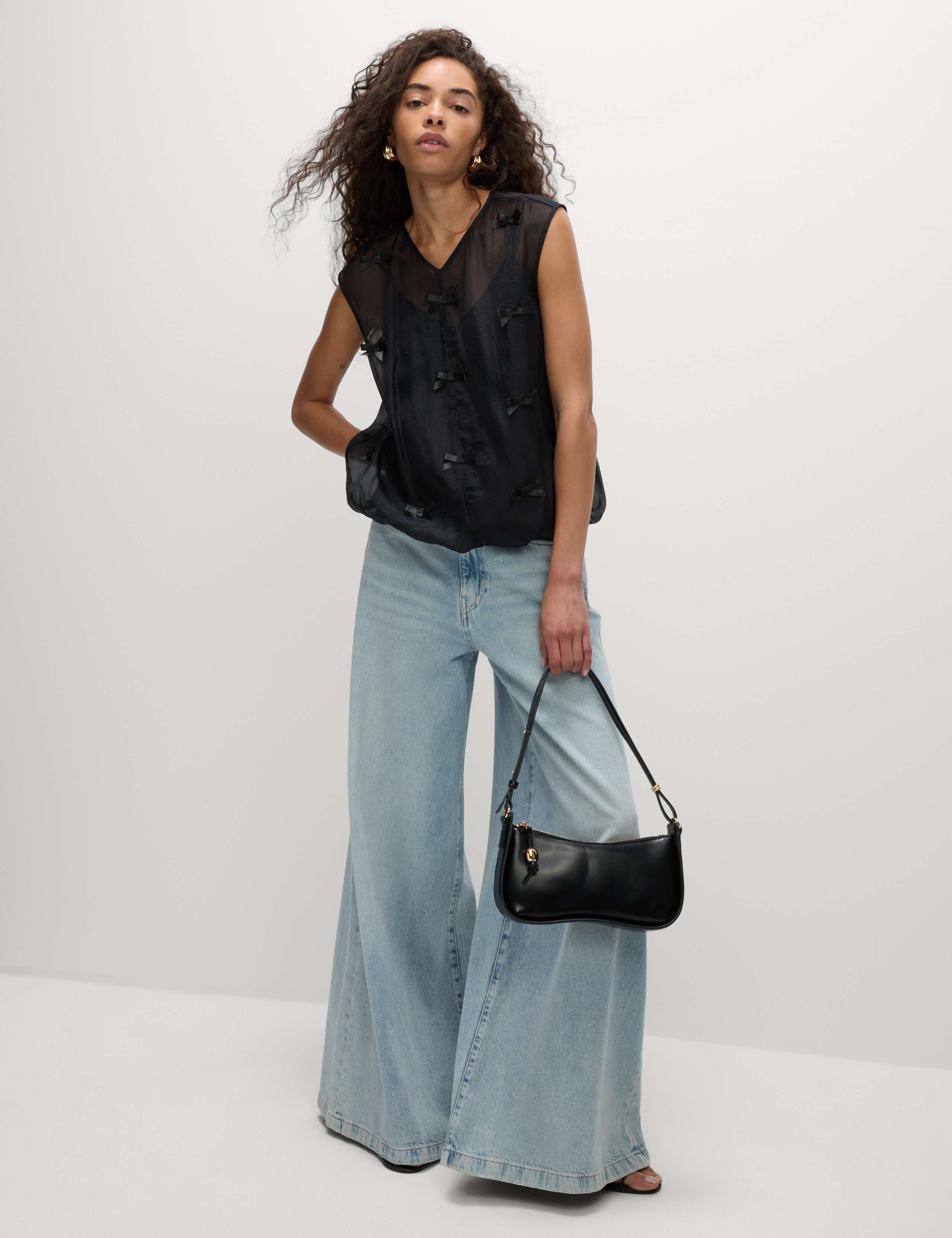 Organza Bow Bubble Hem Top