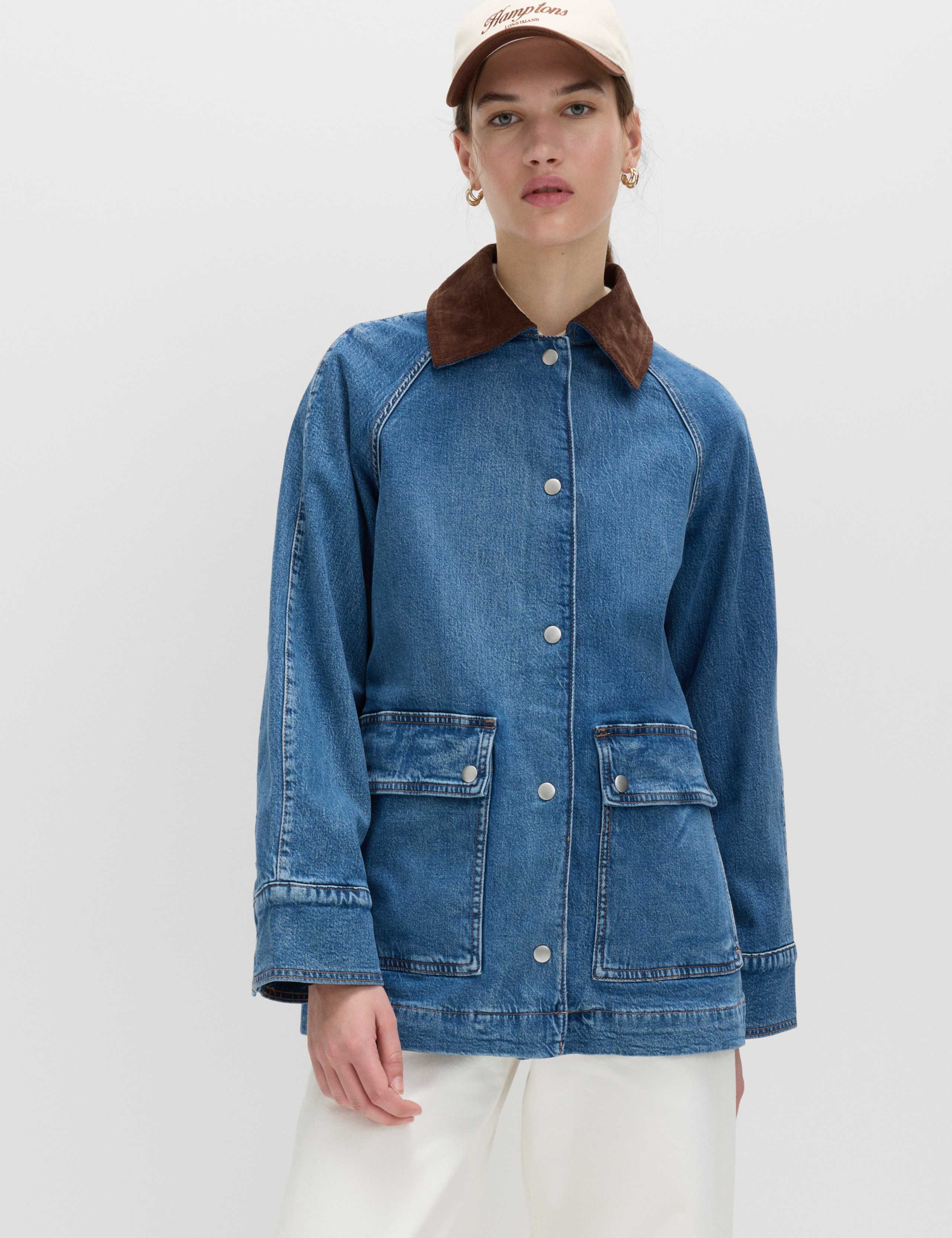 Lyocell Blend Denim Collared Barn Jacket