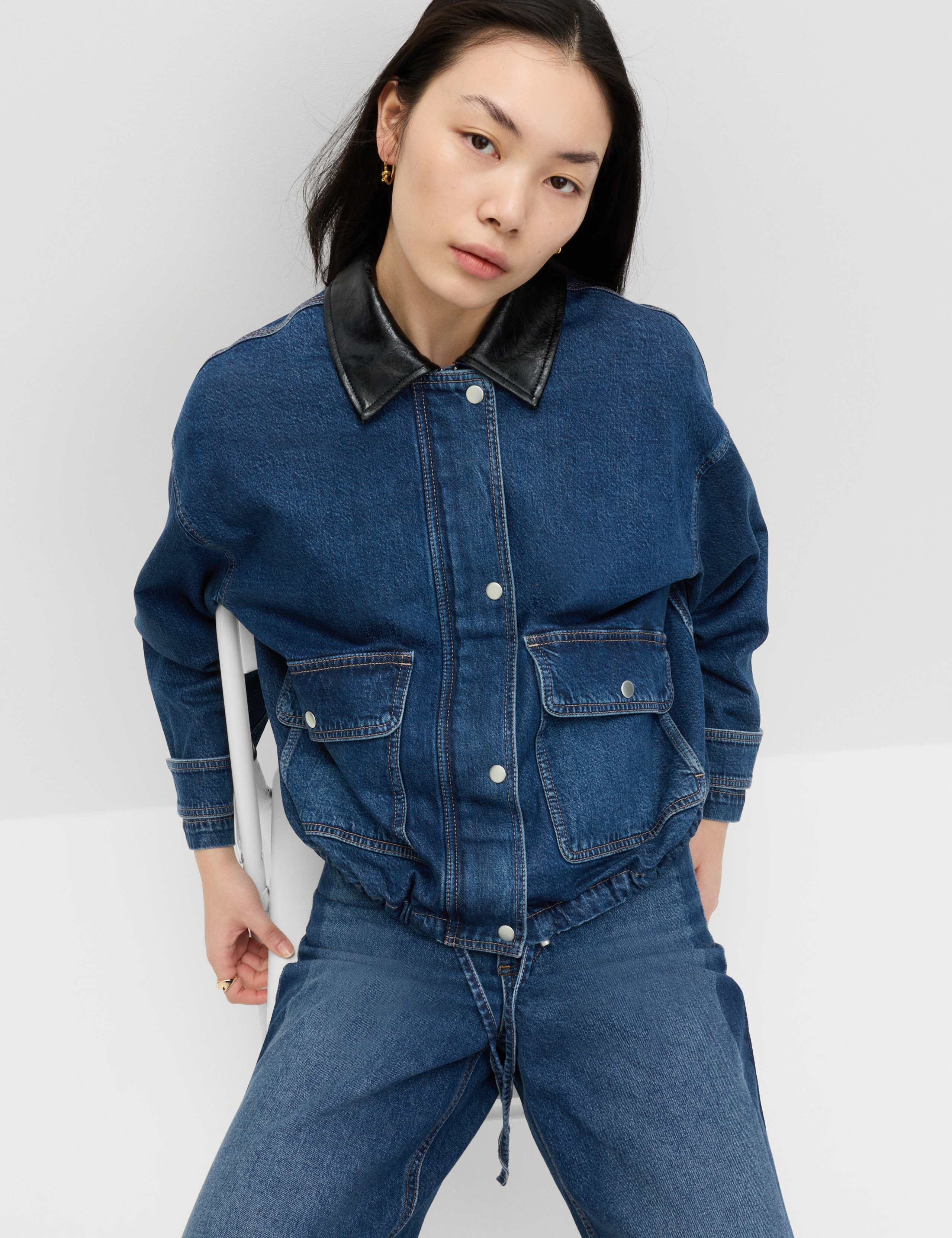 Denim Relaxed Bomber Jacket