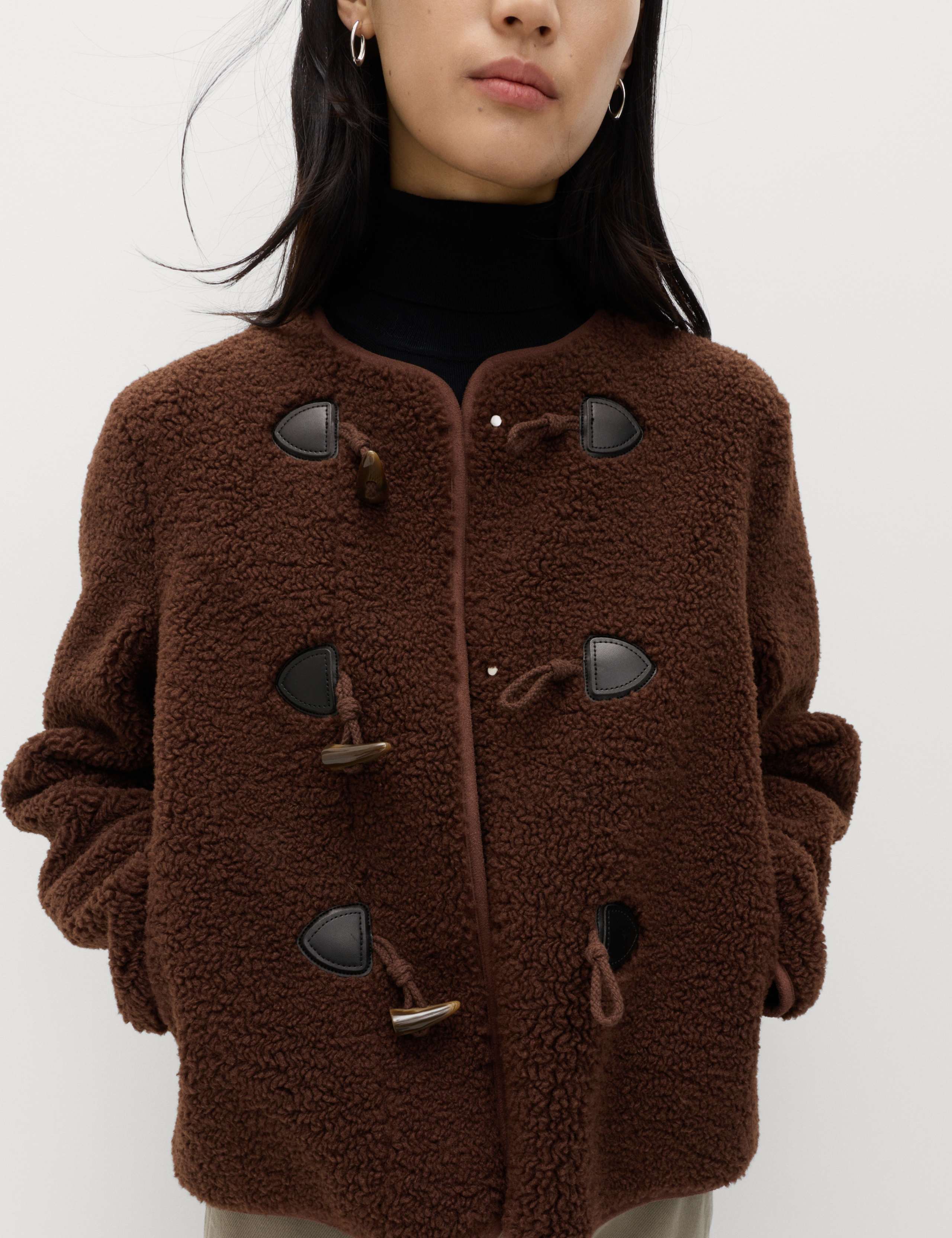 Faux Shearling Toggle Fastening Jacket