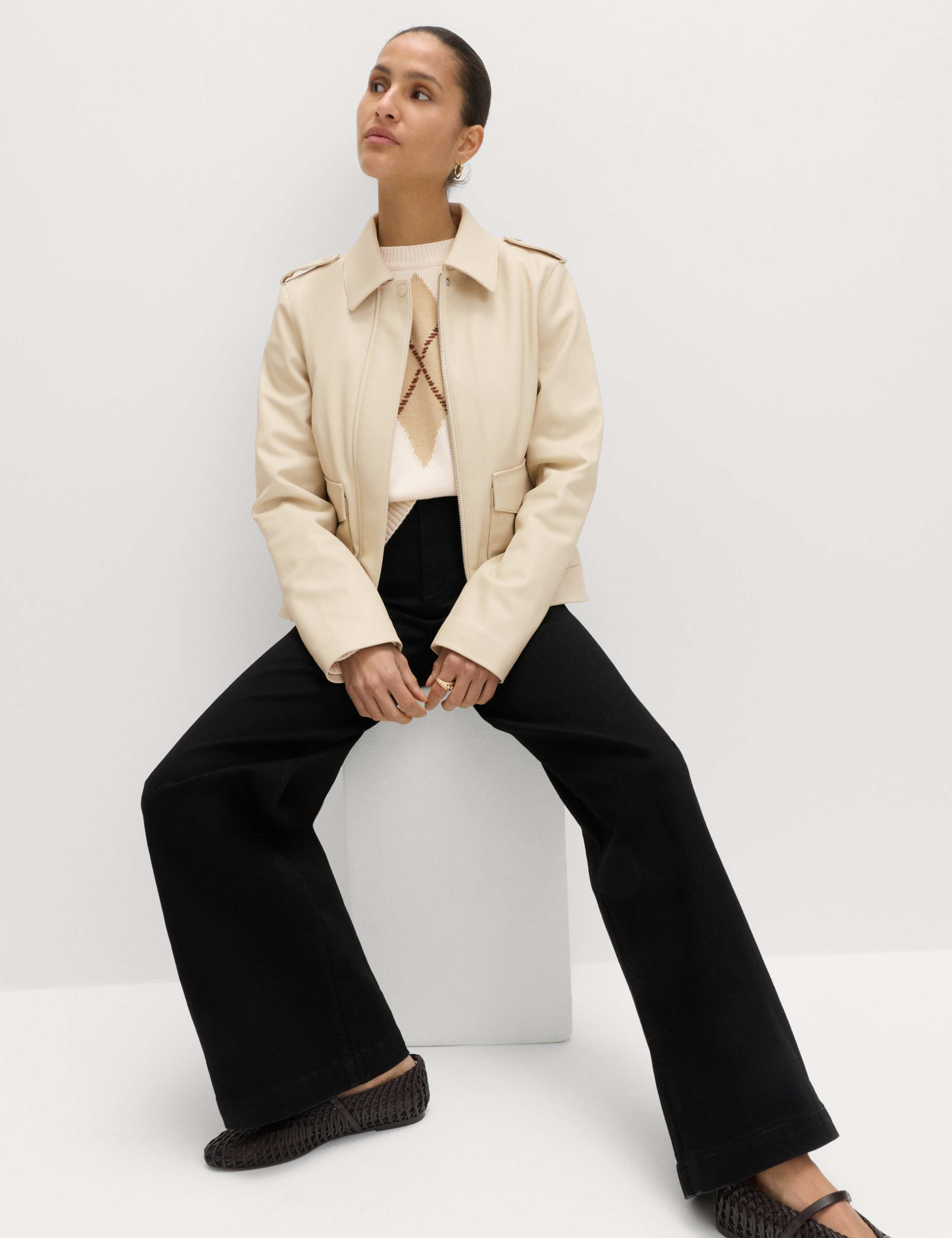 Faux Leather Harrington Jacket