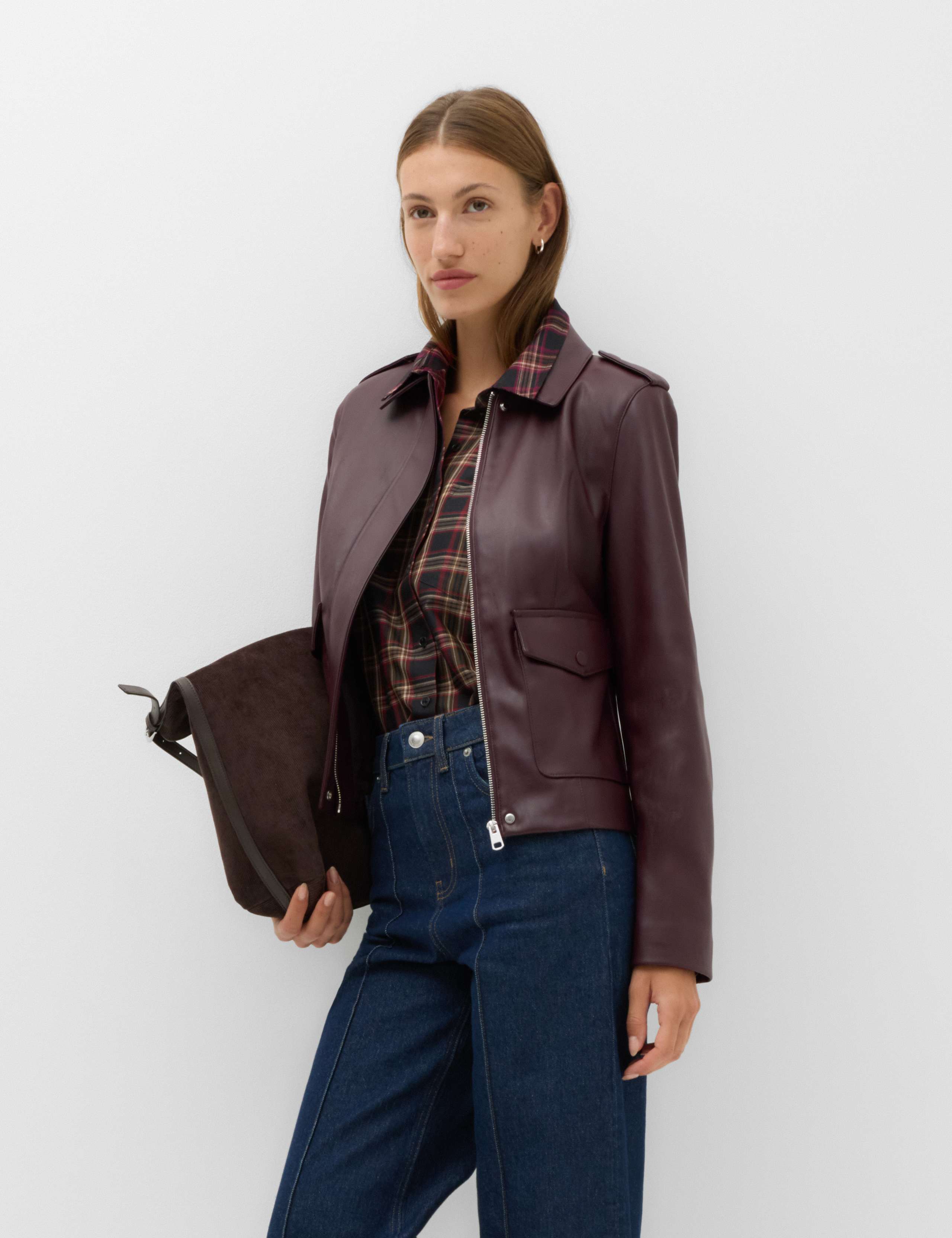 Faux Leather Harrington Jacket