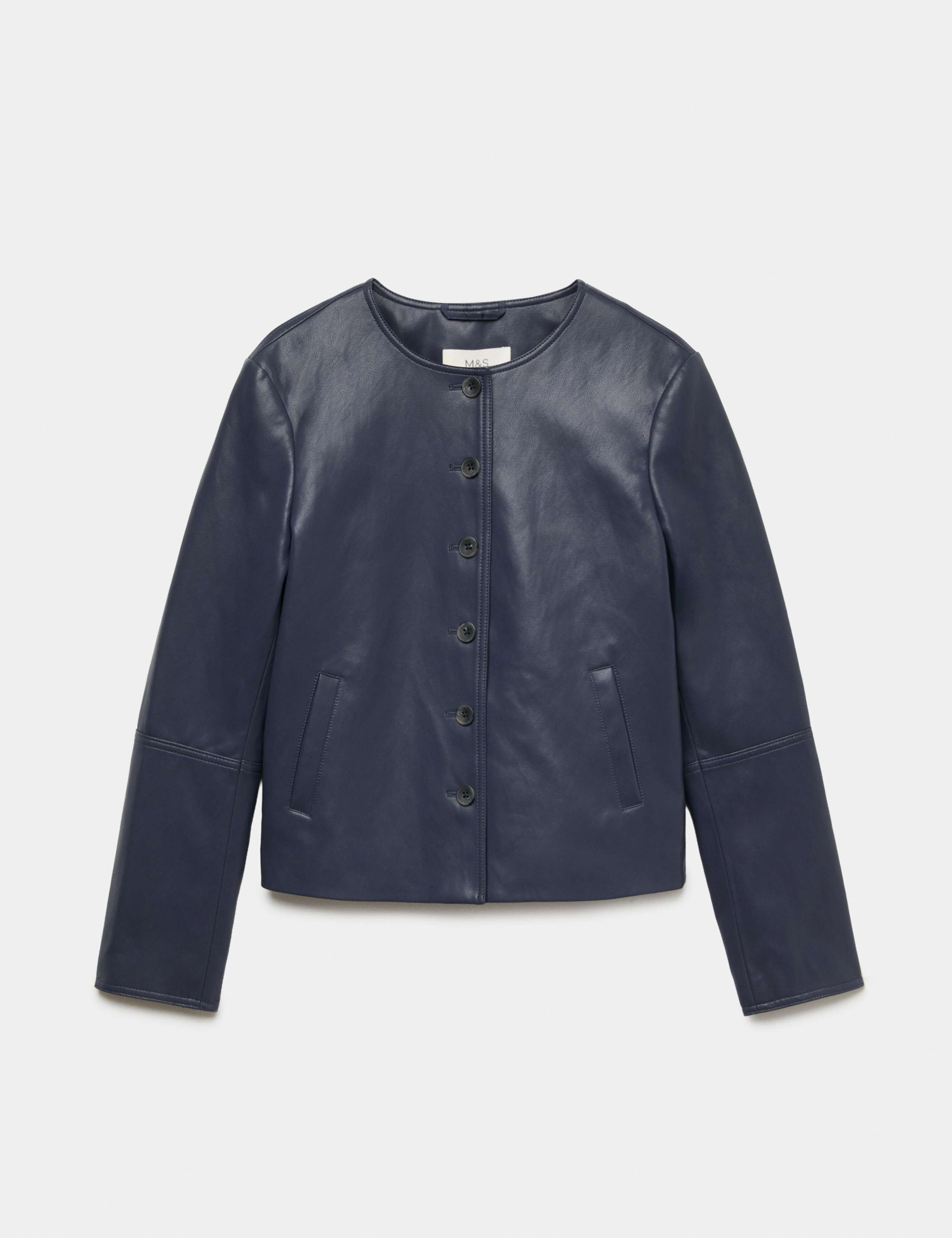 Faux Leather Collarless Jacket