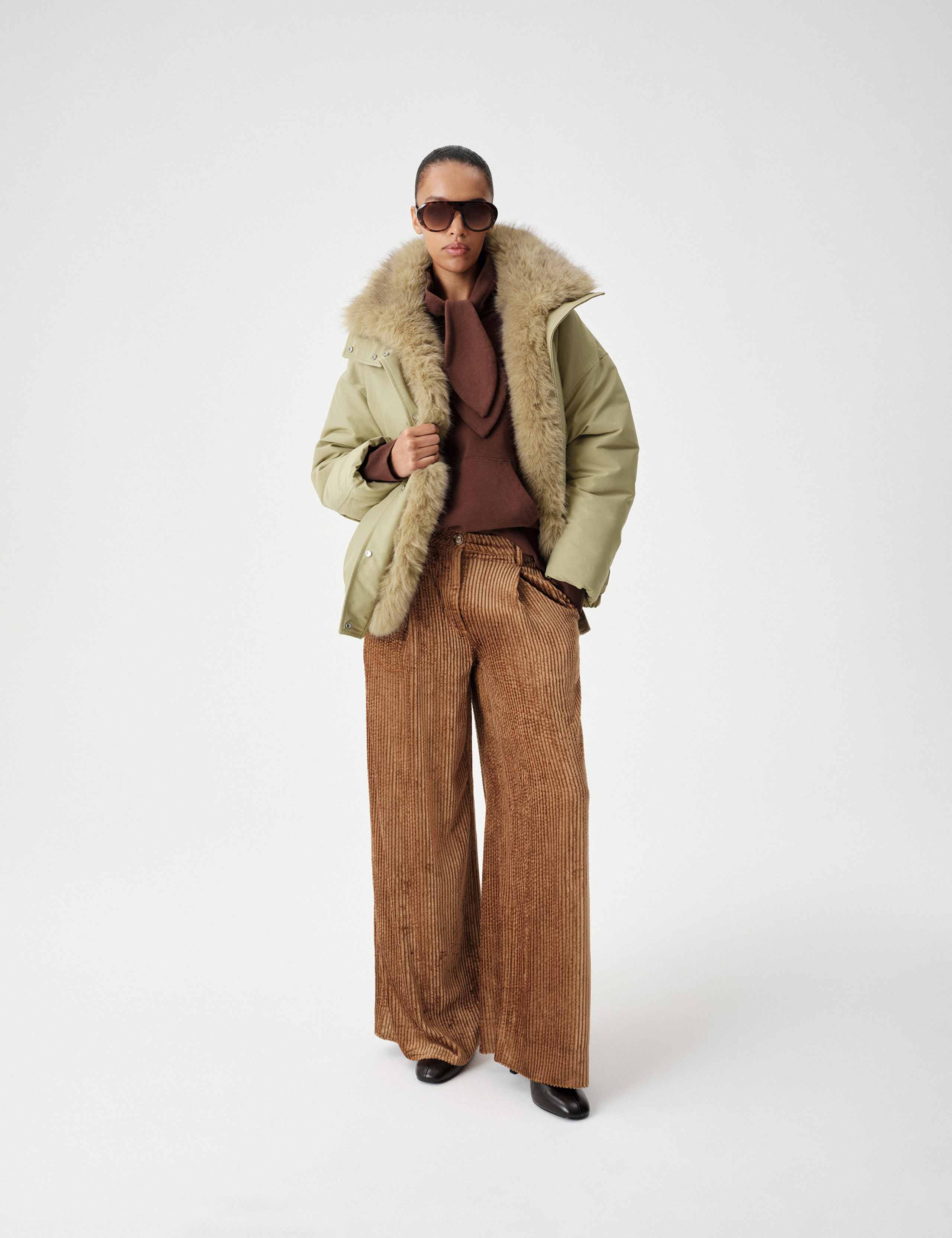 Cotton Rich Hooded Padded Faux Fur Trim Longline Utility Jacket