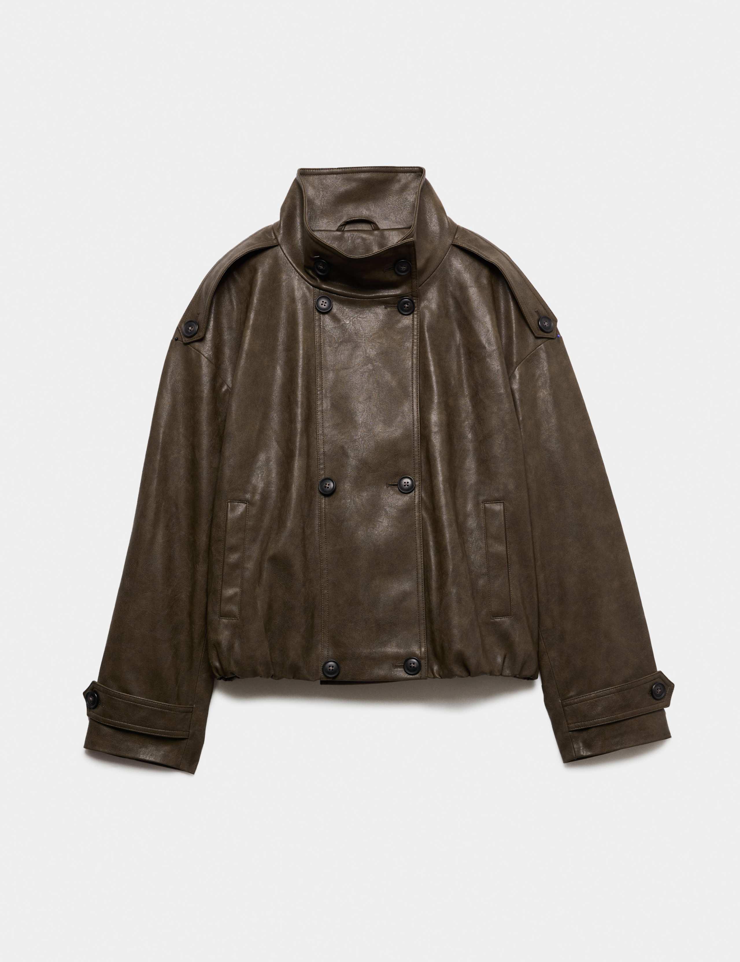 Faux Leather Funnel Neck Biker Jacket