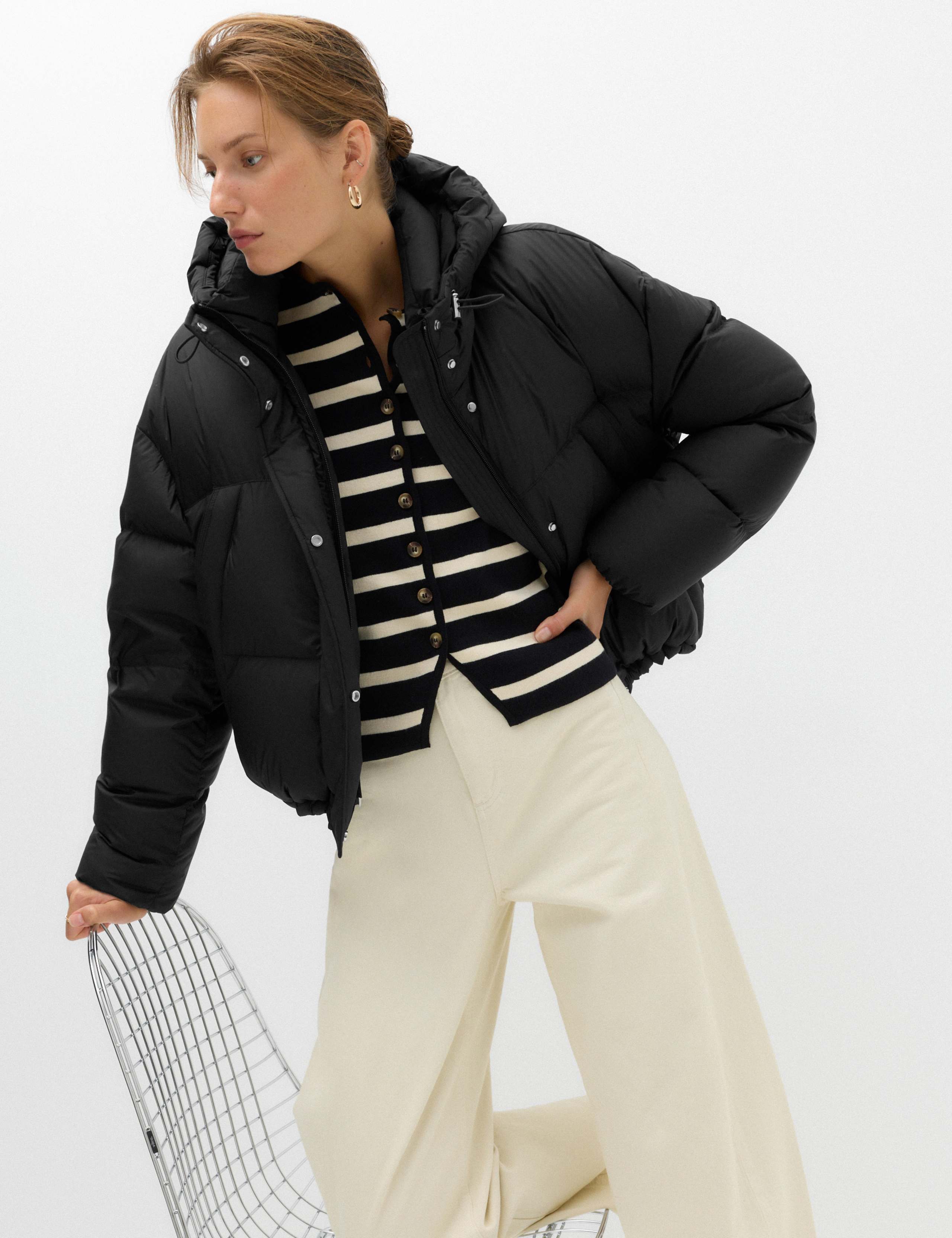 Padded Quilted Hooded Cropped Puffer Jacket