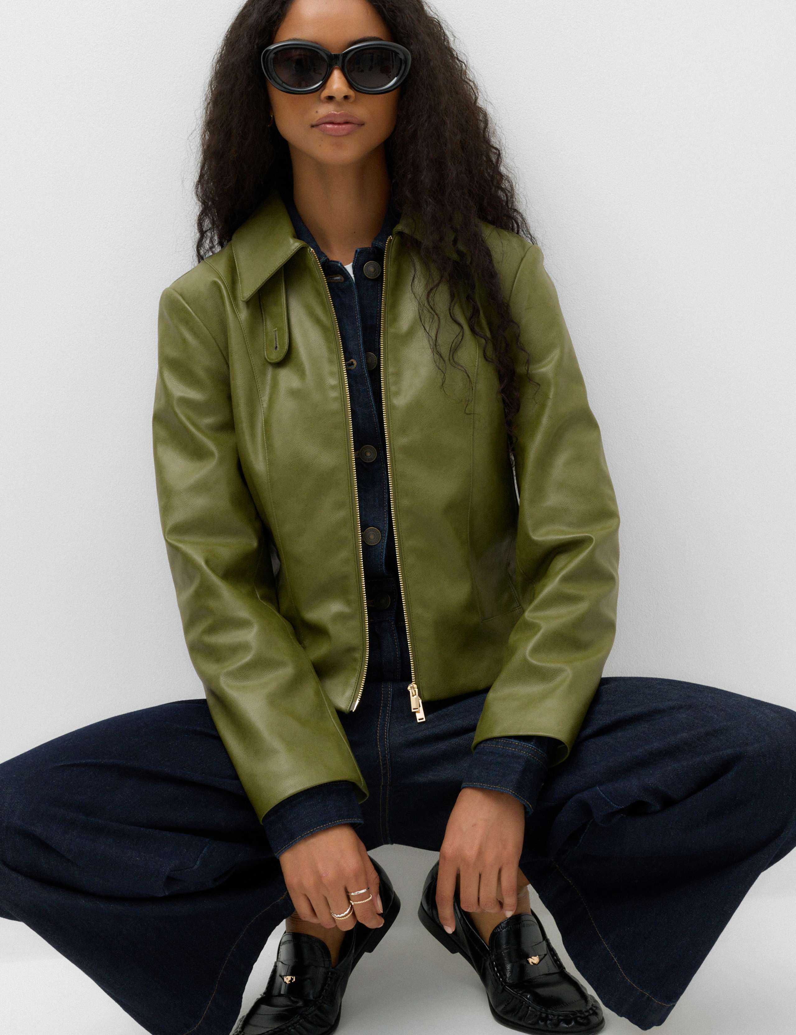 Faux Leather Harrington Jacket