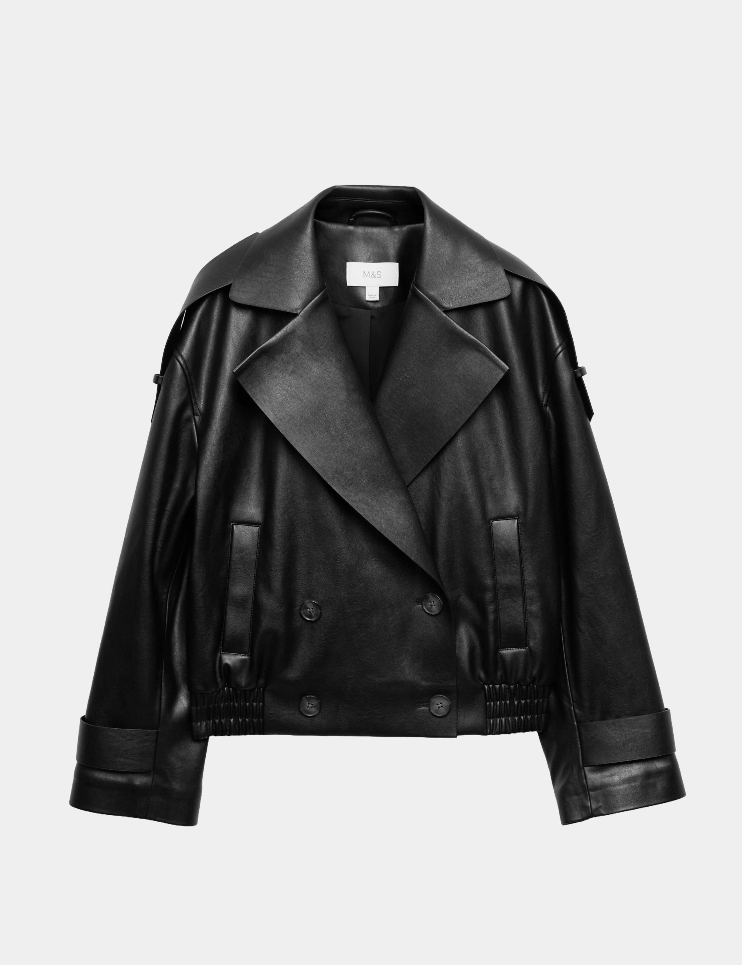Faux Leather Revere Collar Short Jacket
