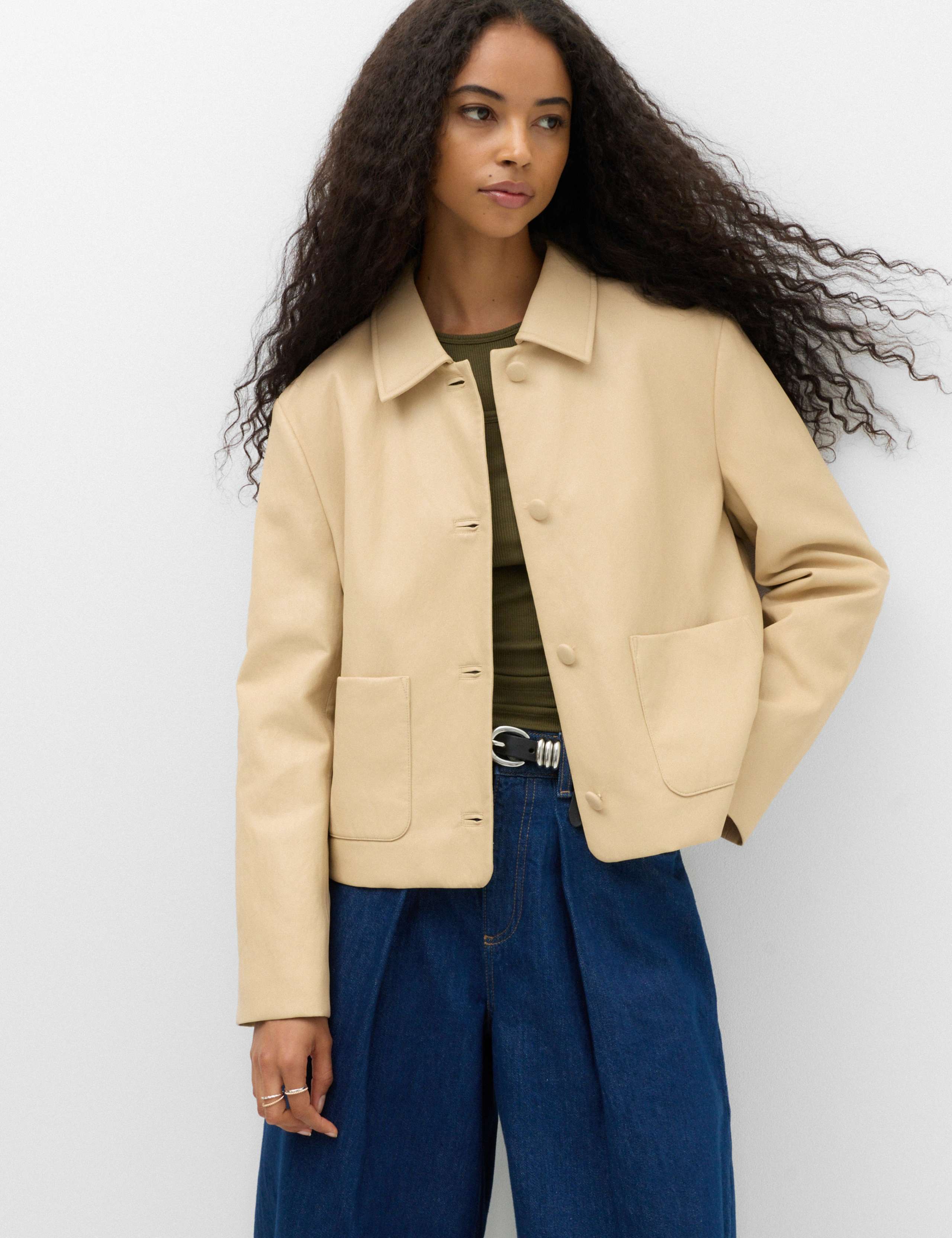 Faux Leather Padded Short Jacket