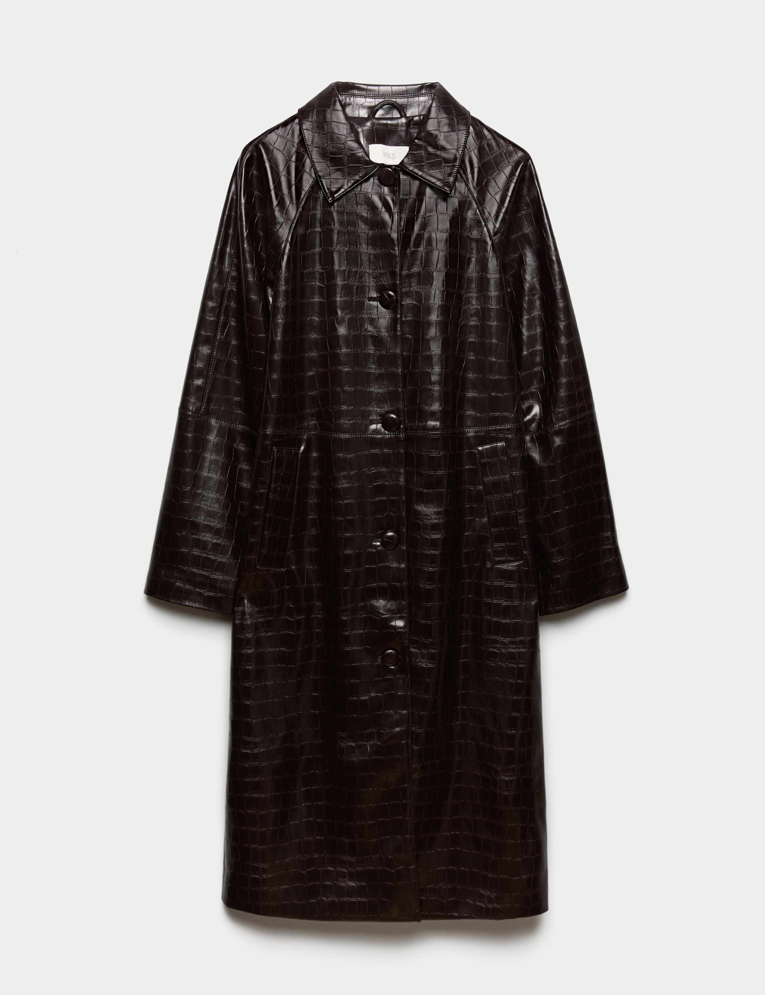 Faux Leather Croc Effect Longline Car Coat