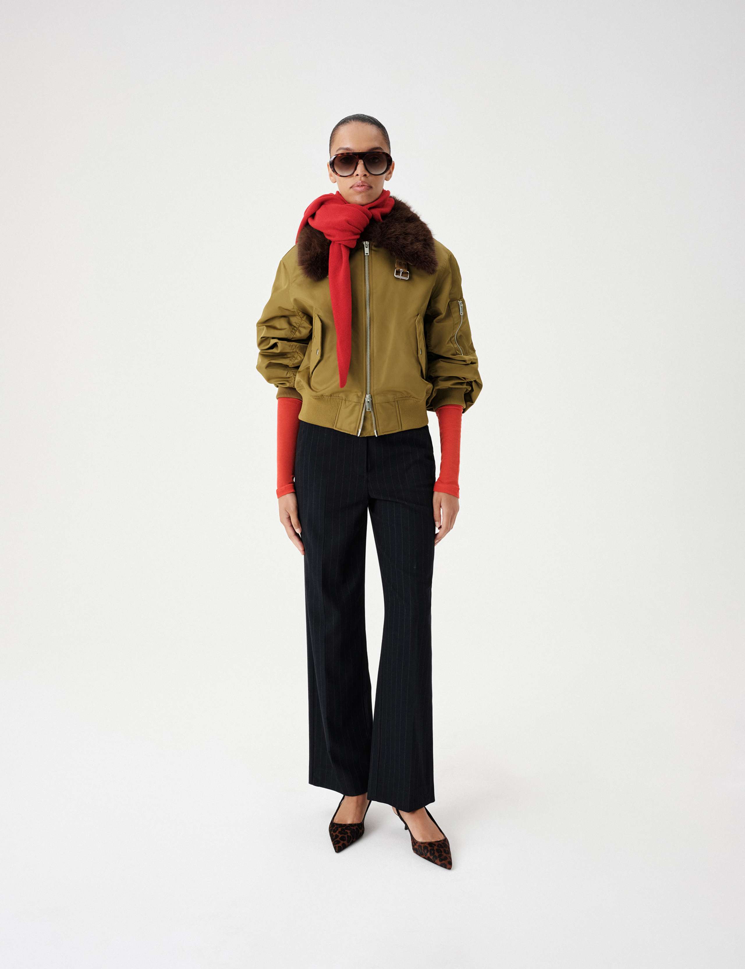 Fur Trim Cropped Bomber Jacket