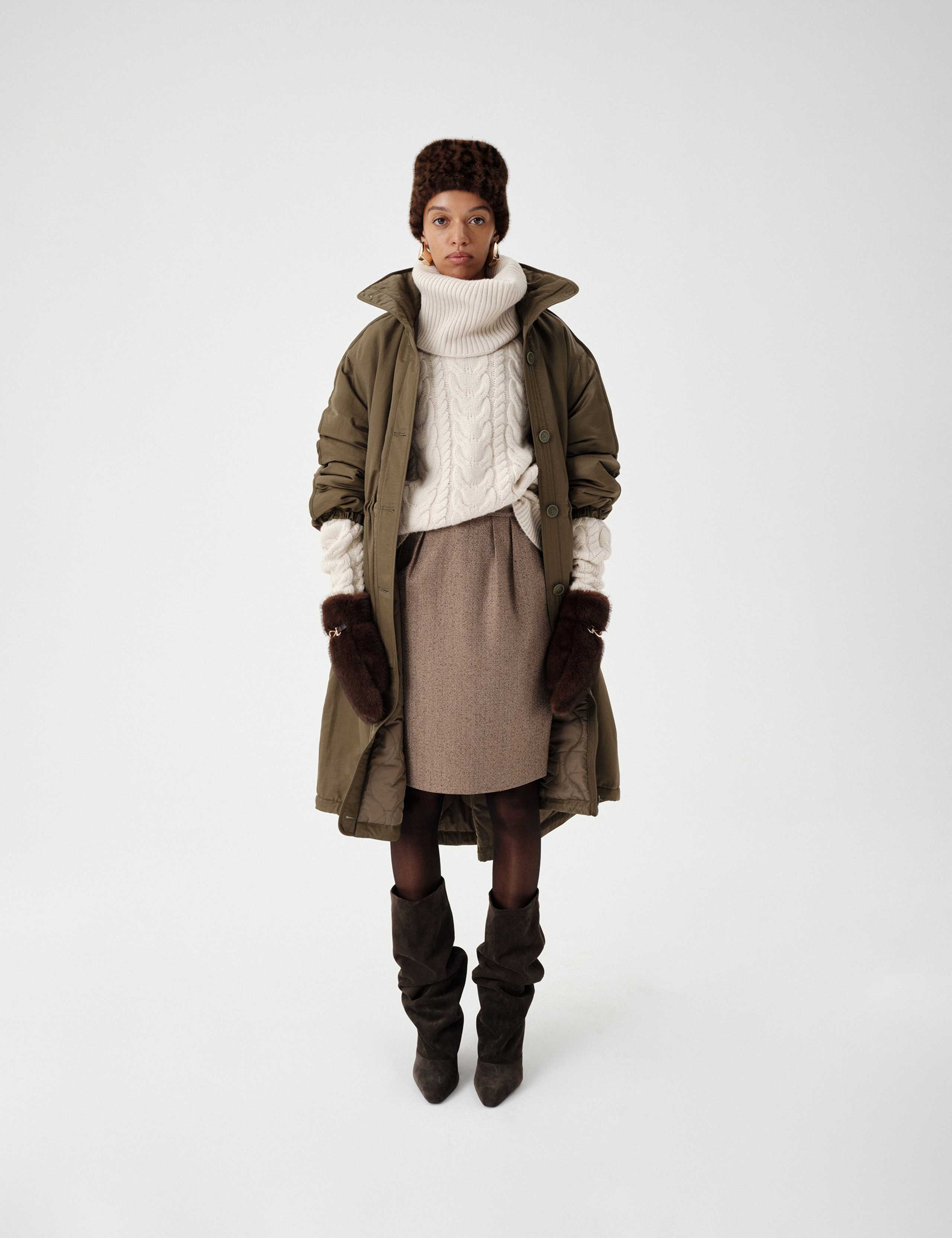Satin Funnel Neck Longline Parka Coat