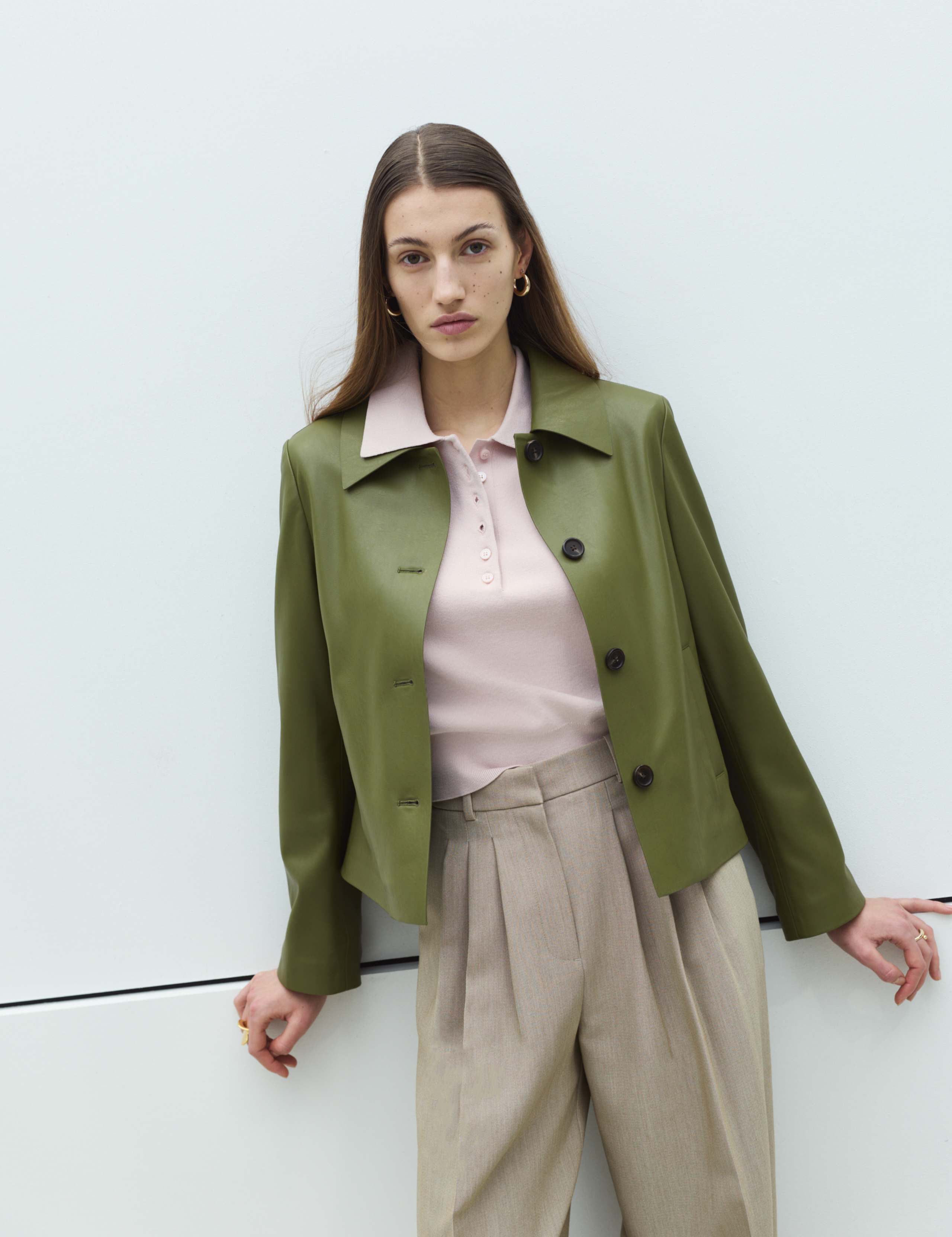 Faux Leather Collared Jacket