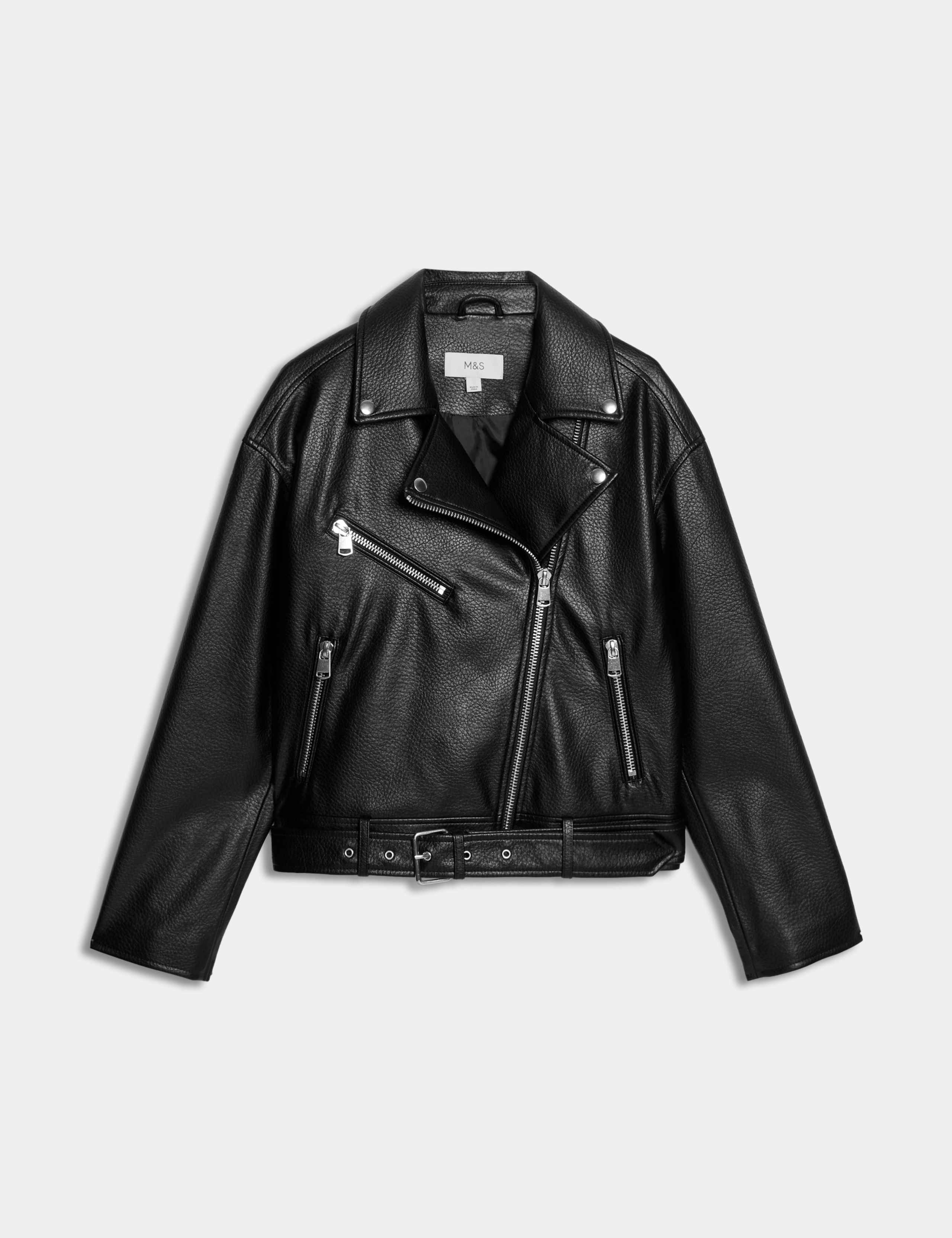 Faux Leather Textured Biker Jacket