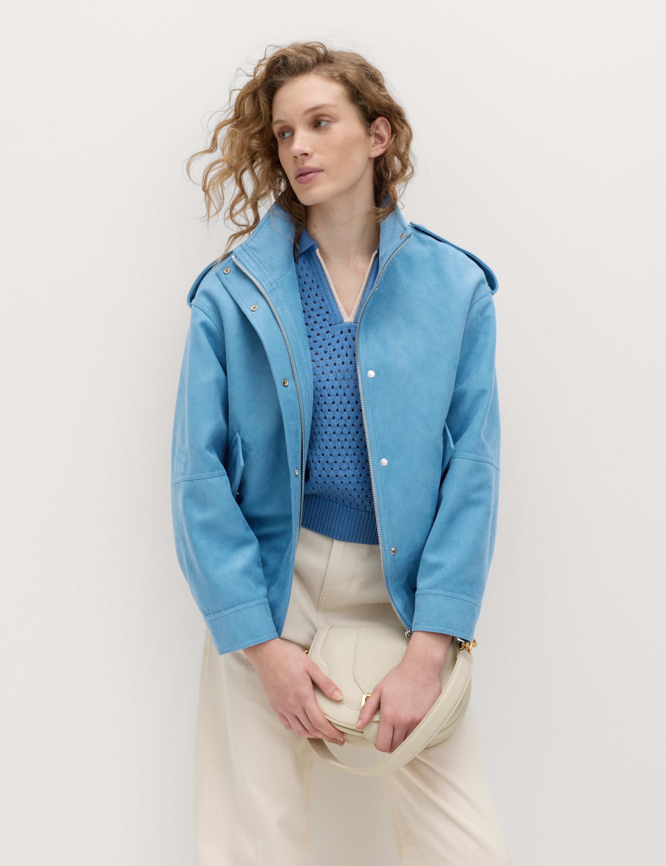 Suedette Funnel Neck Bomber Jacket