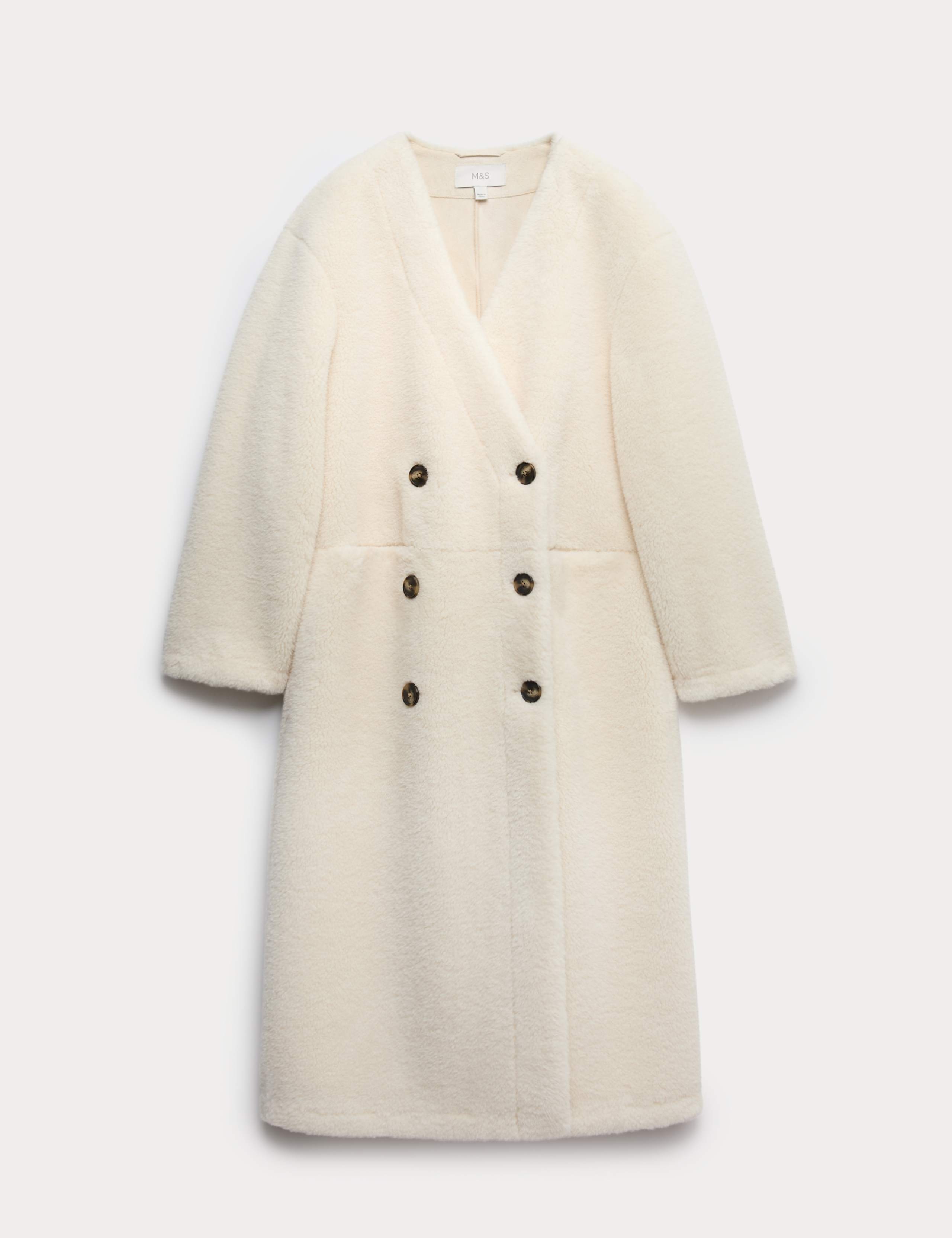 Borg Collarless Double Breasted Longline Coat