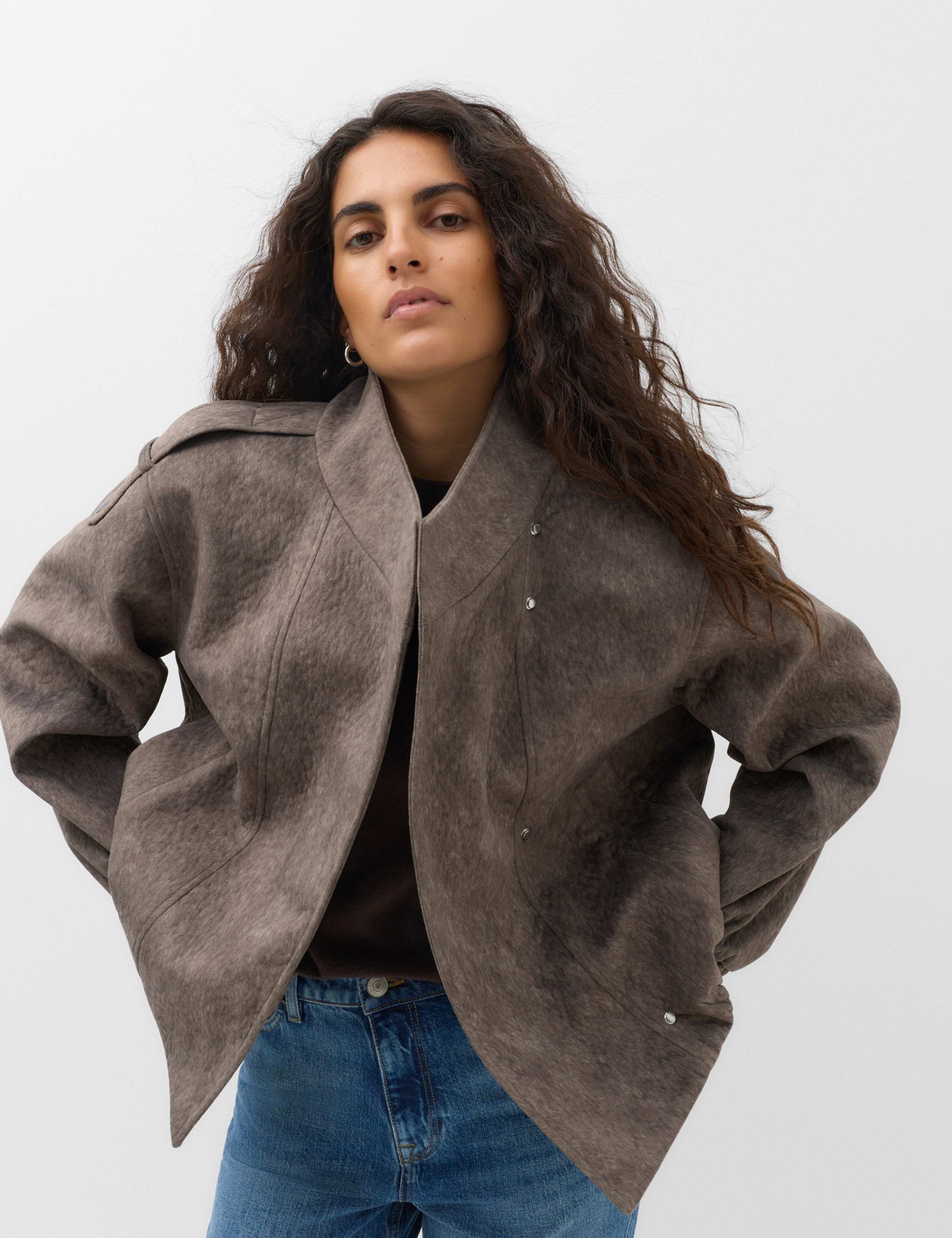 Textured Funnel Neck Bomber Jacket