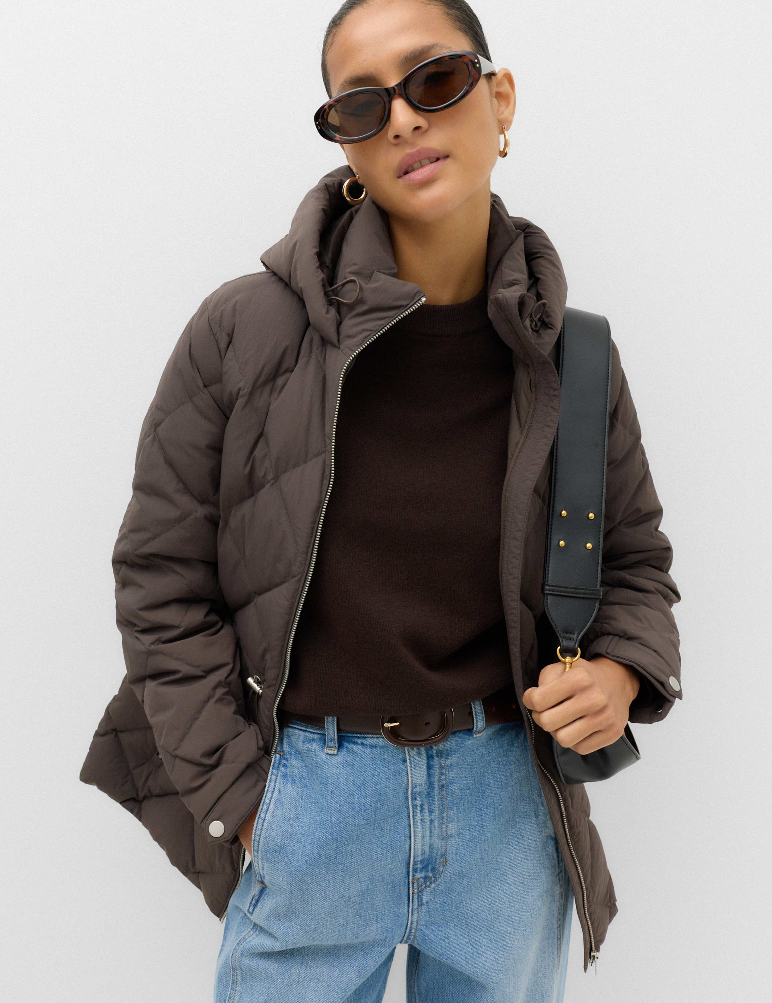 Feather & Down Diamond Quilted Hooded Jacket
