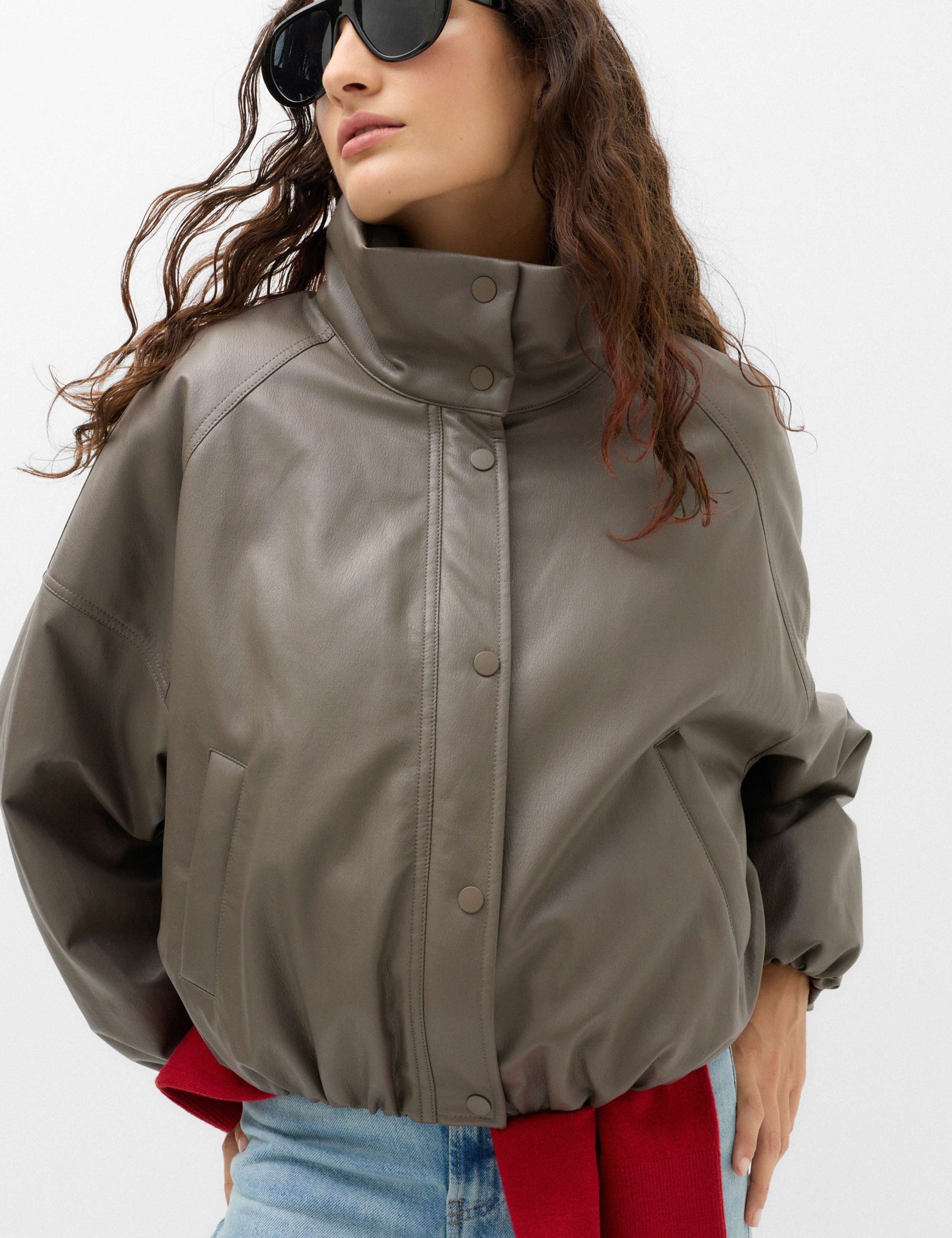 Faux Leather Thermowarmth Funnel Neck Jacket