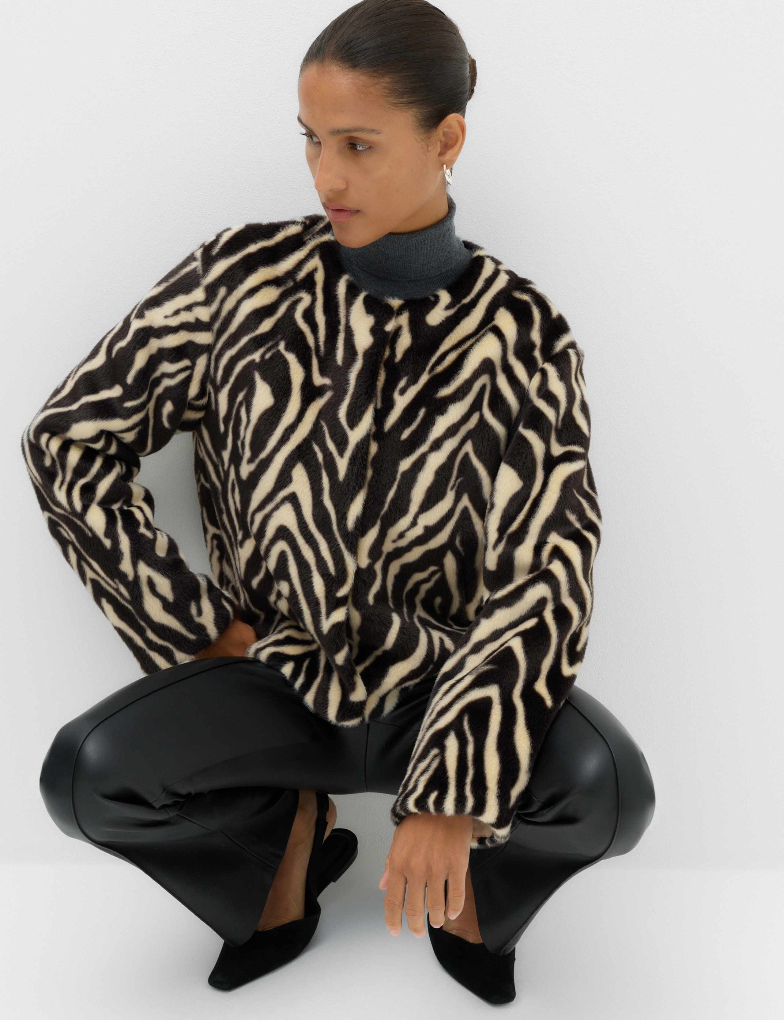 Faux Fur Zebra Print Short Jacket
