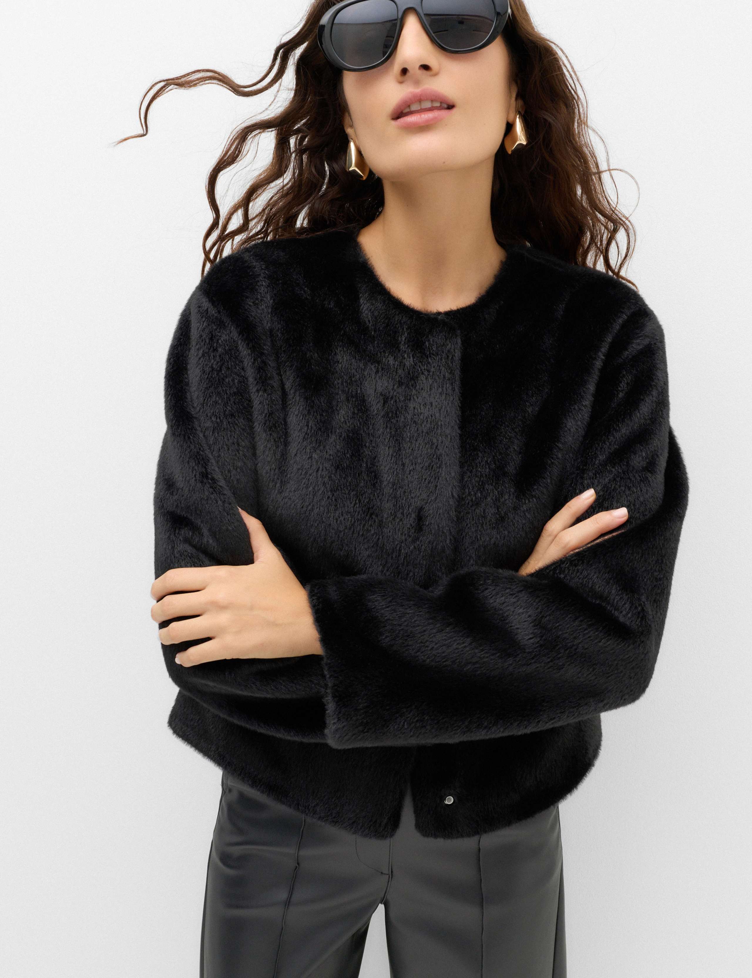 Faux Fur Collarless Jacket