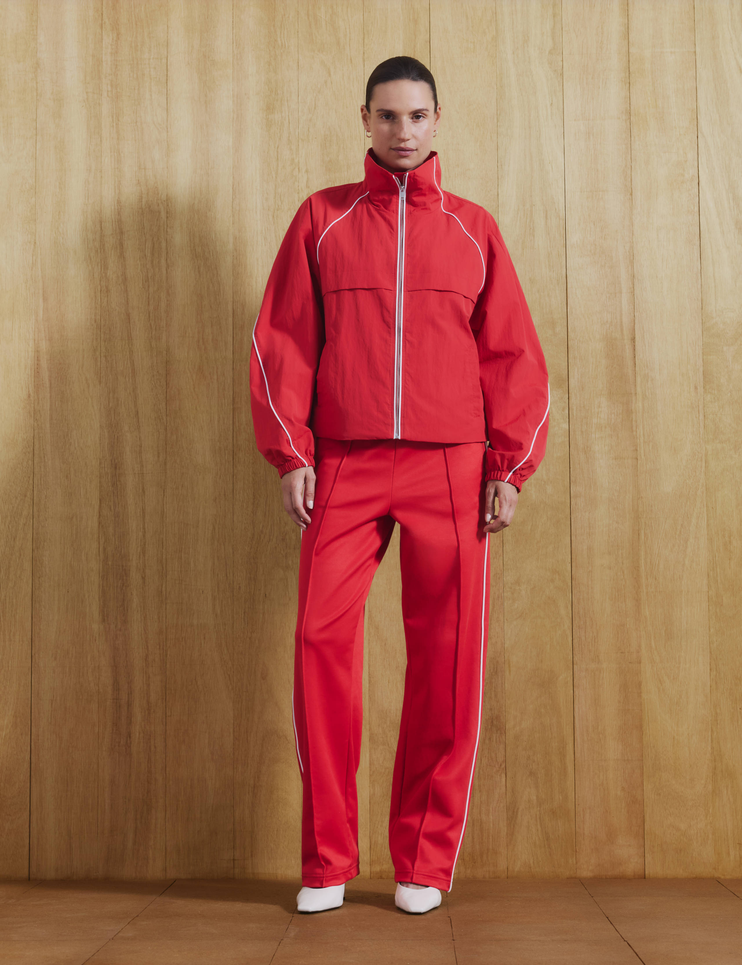 Contrast Piped Funnel Neck Windbreaker Jacket