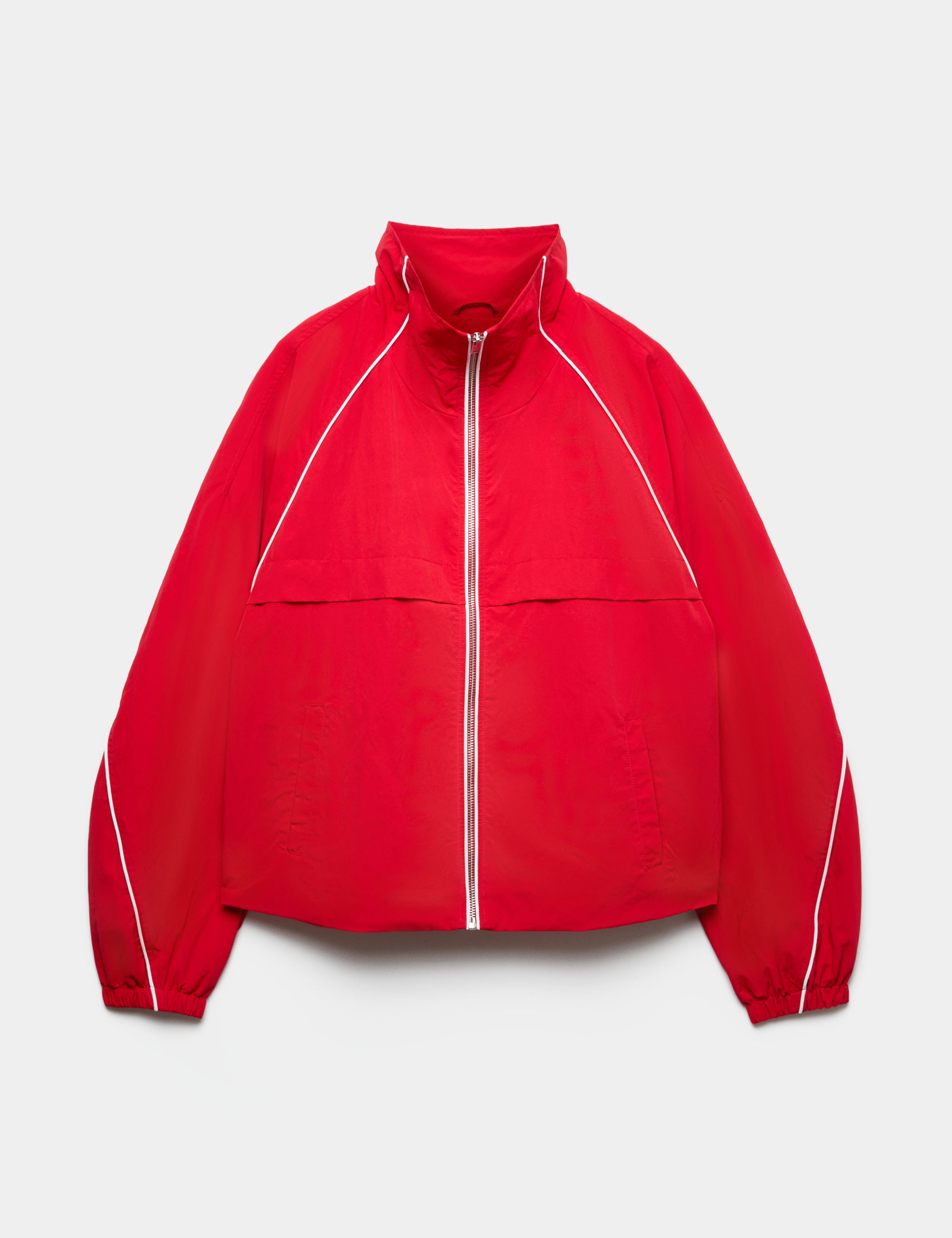 Contrast Piped Funnel Neck Windbreaker Jacket