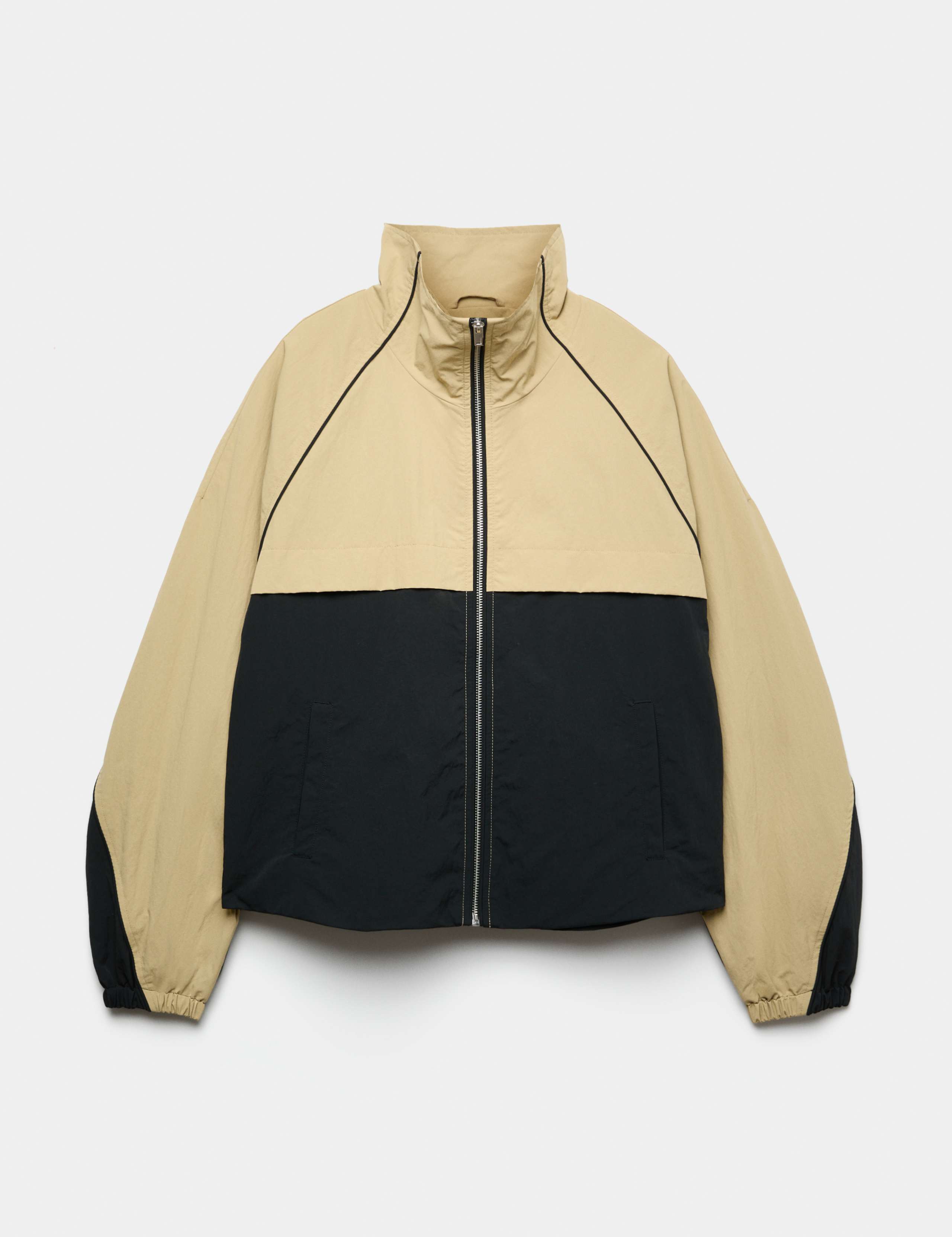 Contrast Piped Funnel Neck Windbreaker Jacket