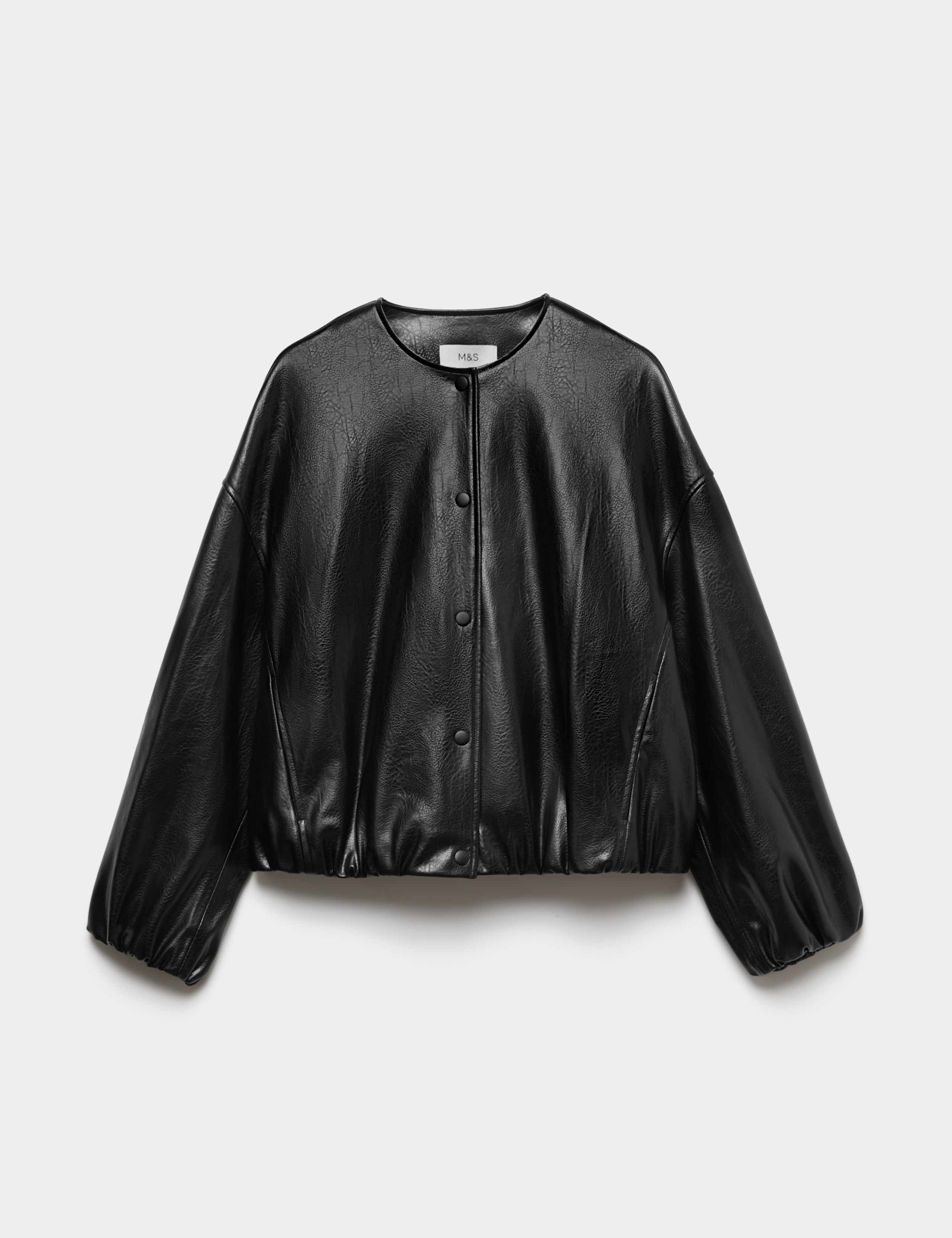 Faux Leather Bubble Hem Bomber Jacket