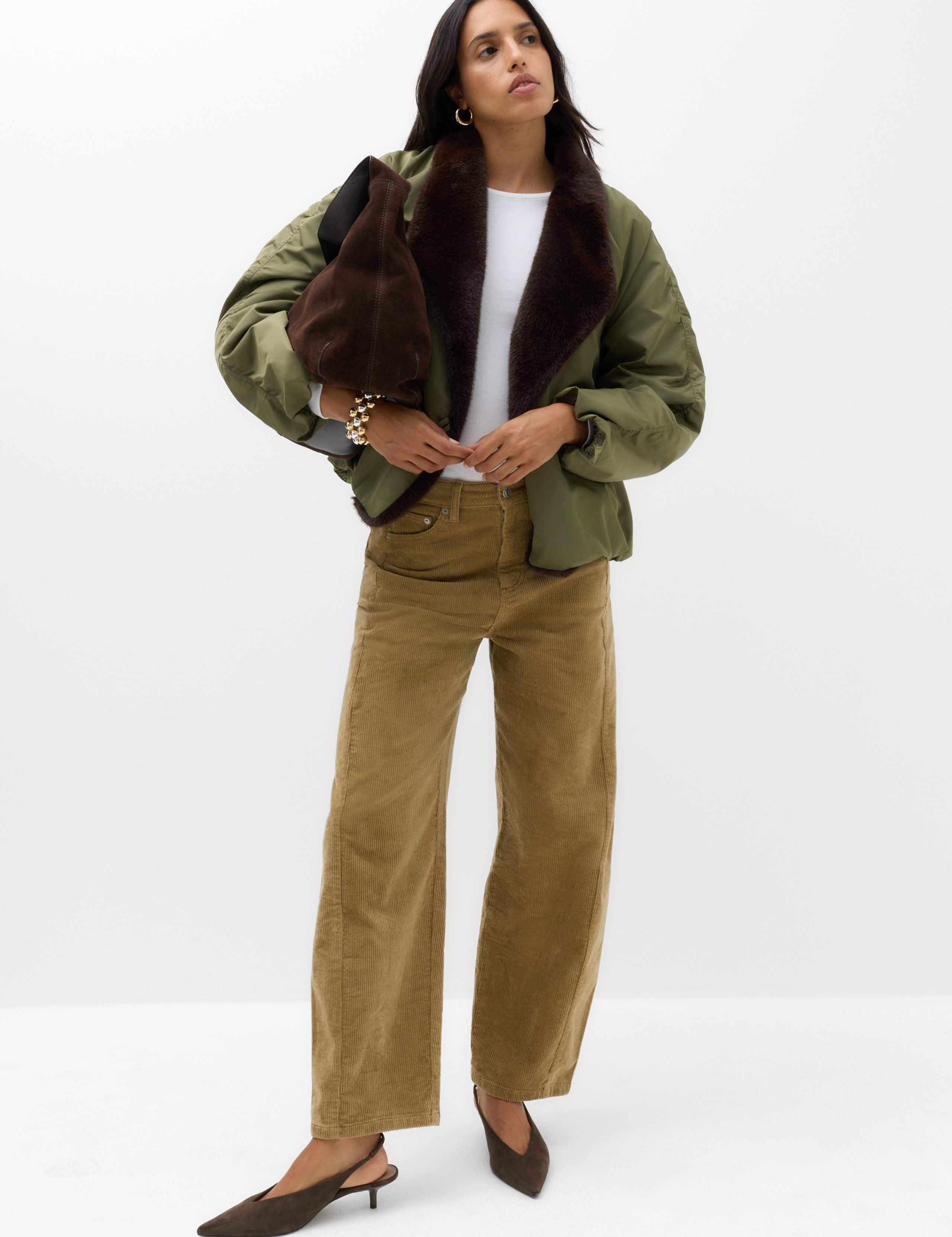 Satin Padded Faux Fur Bomber Jacket