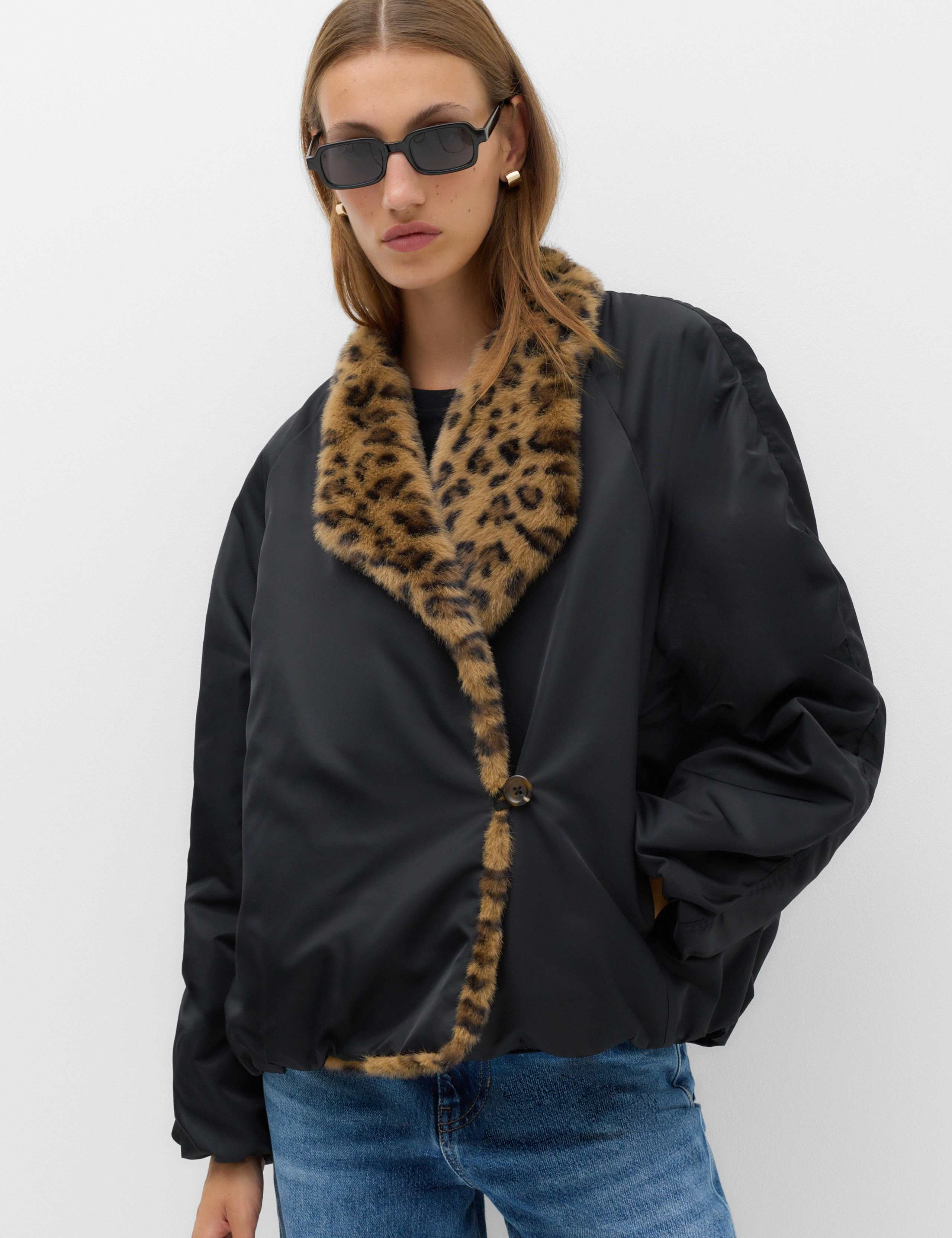 Satin Padded Faux Fur Lined Bomber Jacket