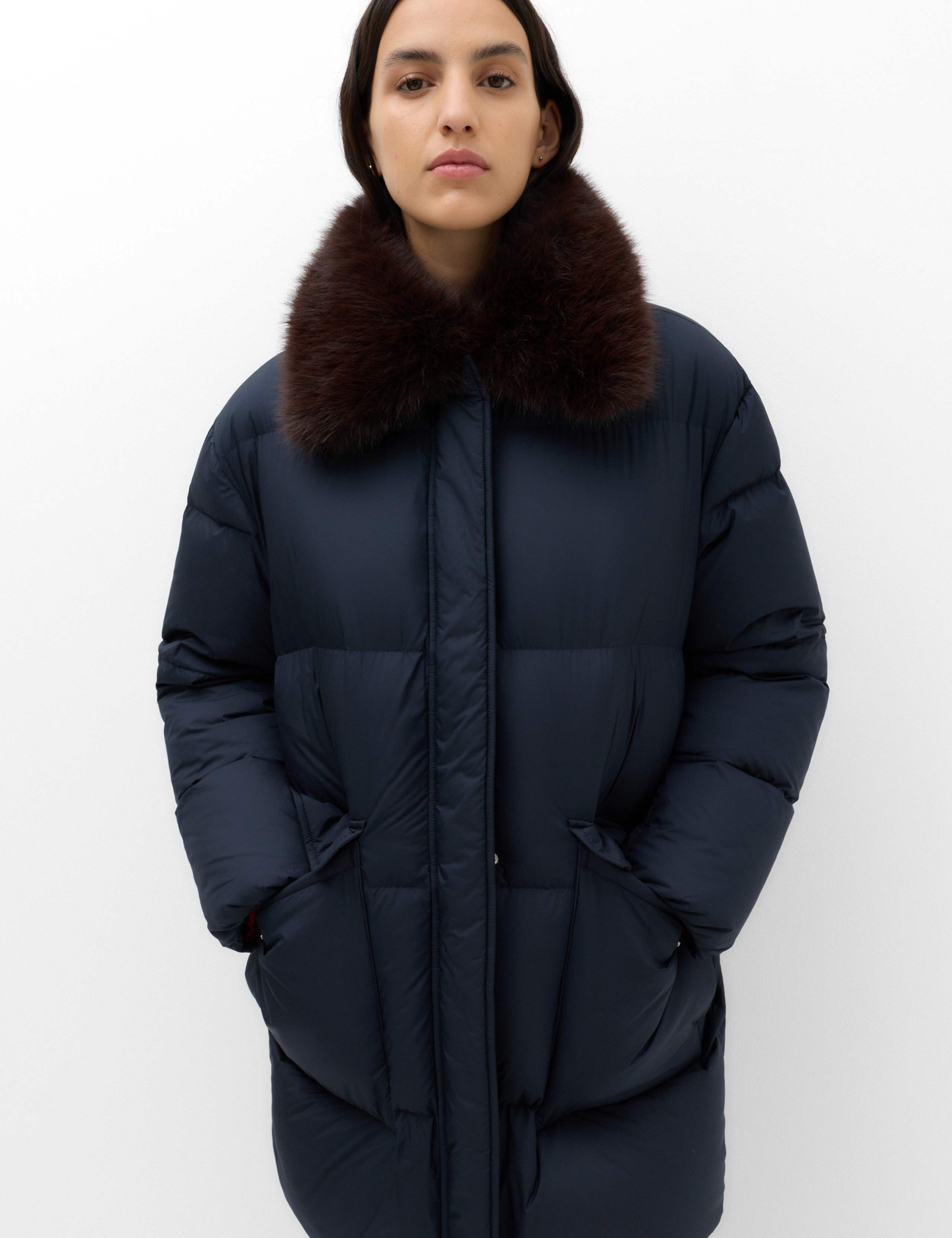 Feather and Down Faux Fur Collar Coat