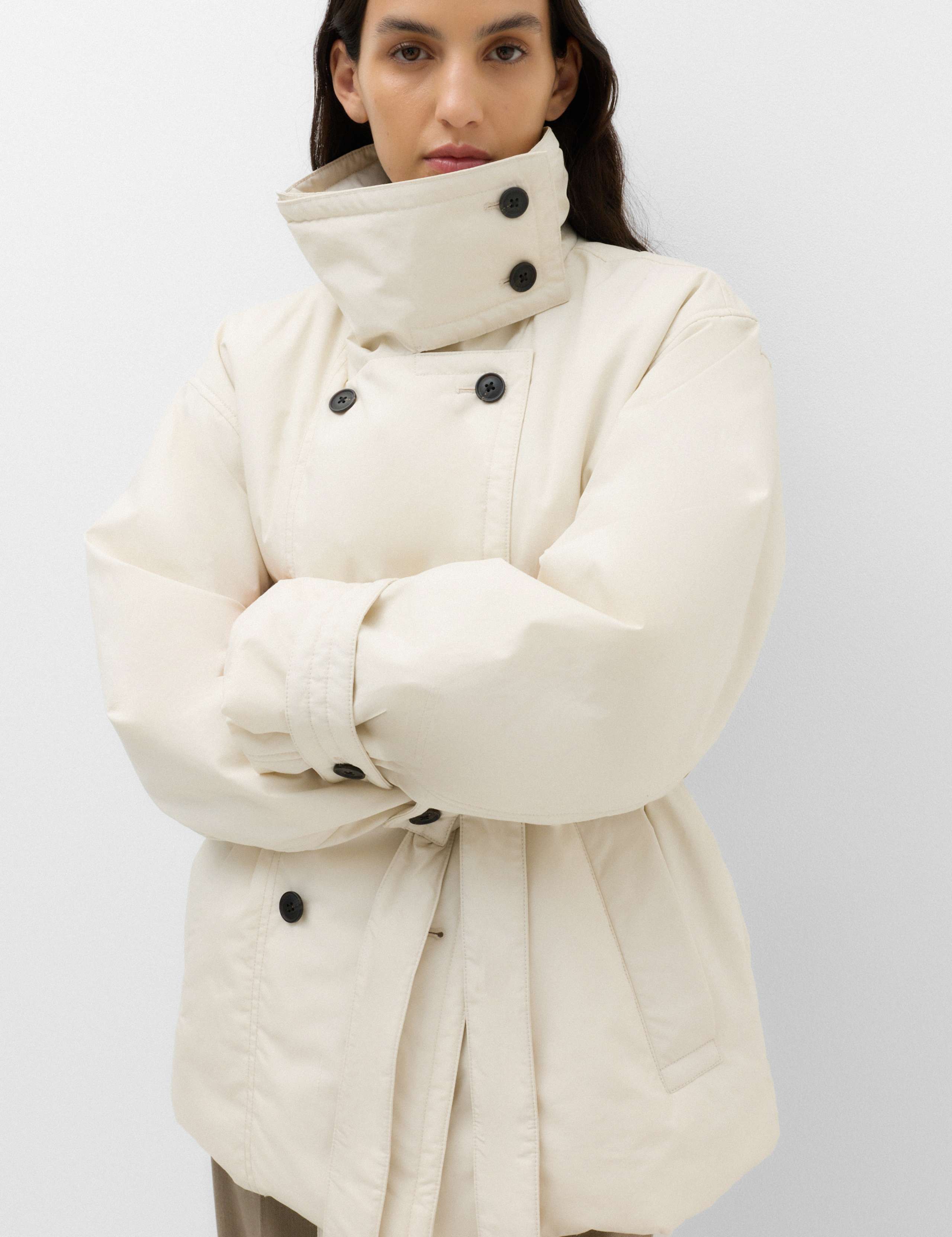 Pure Cotton Thermowarmth Belted Funnel Neck Coat