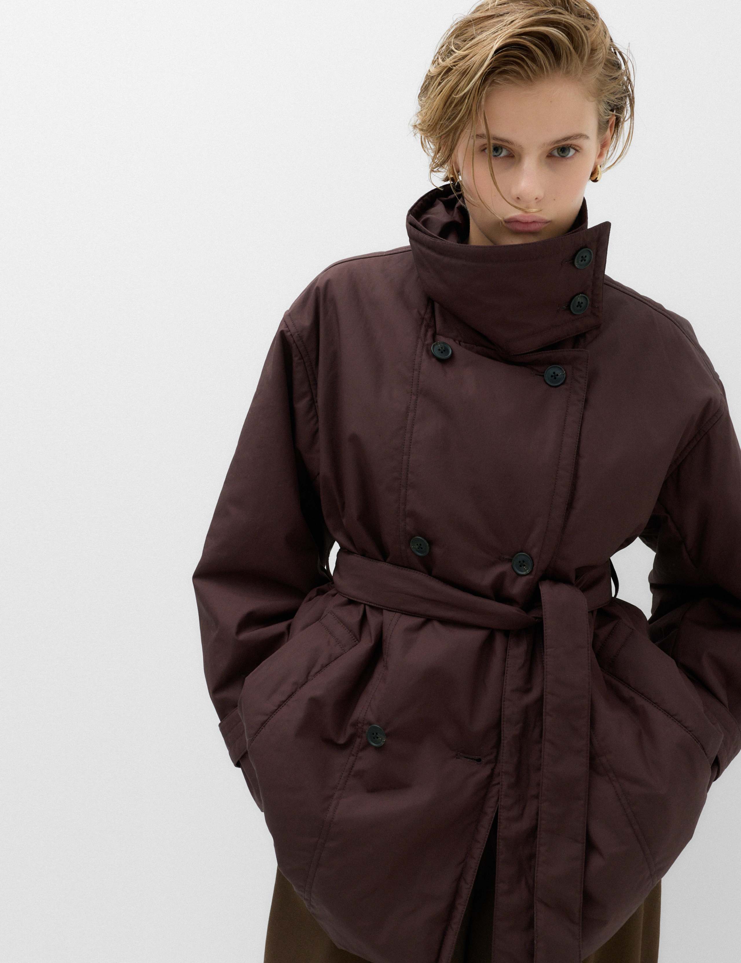 Pure Cotton Thermowarmth Belted Funnel Neck Coat