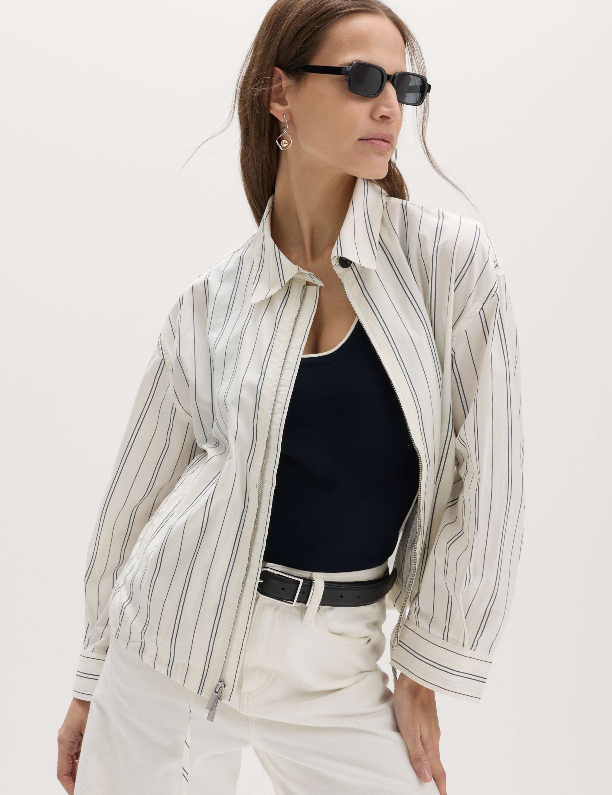 Pure Cotton Striped Zip Through Shirt Jacket