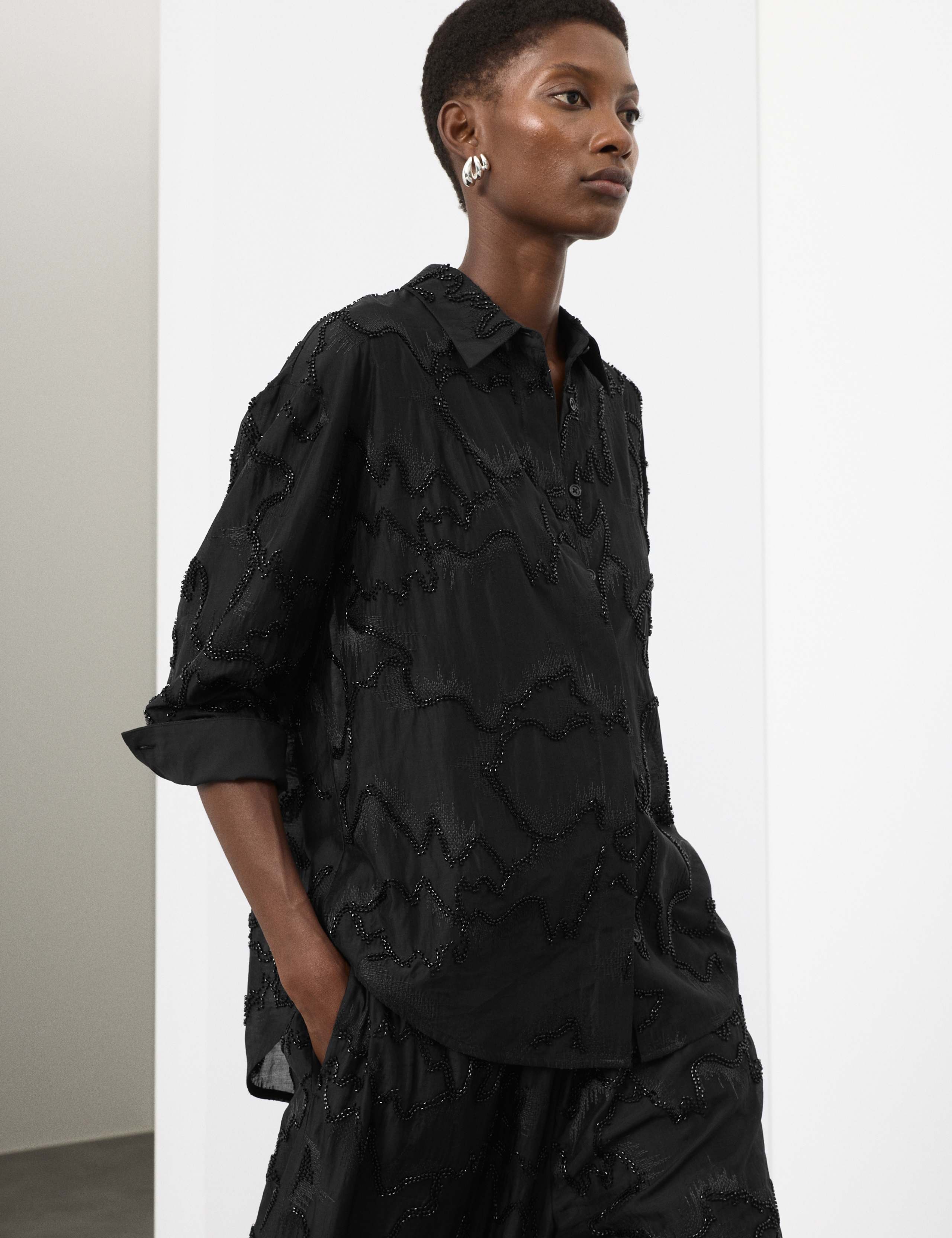 Lyocell Rich Beaded Collared Shirt