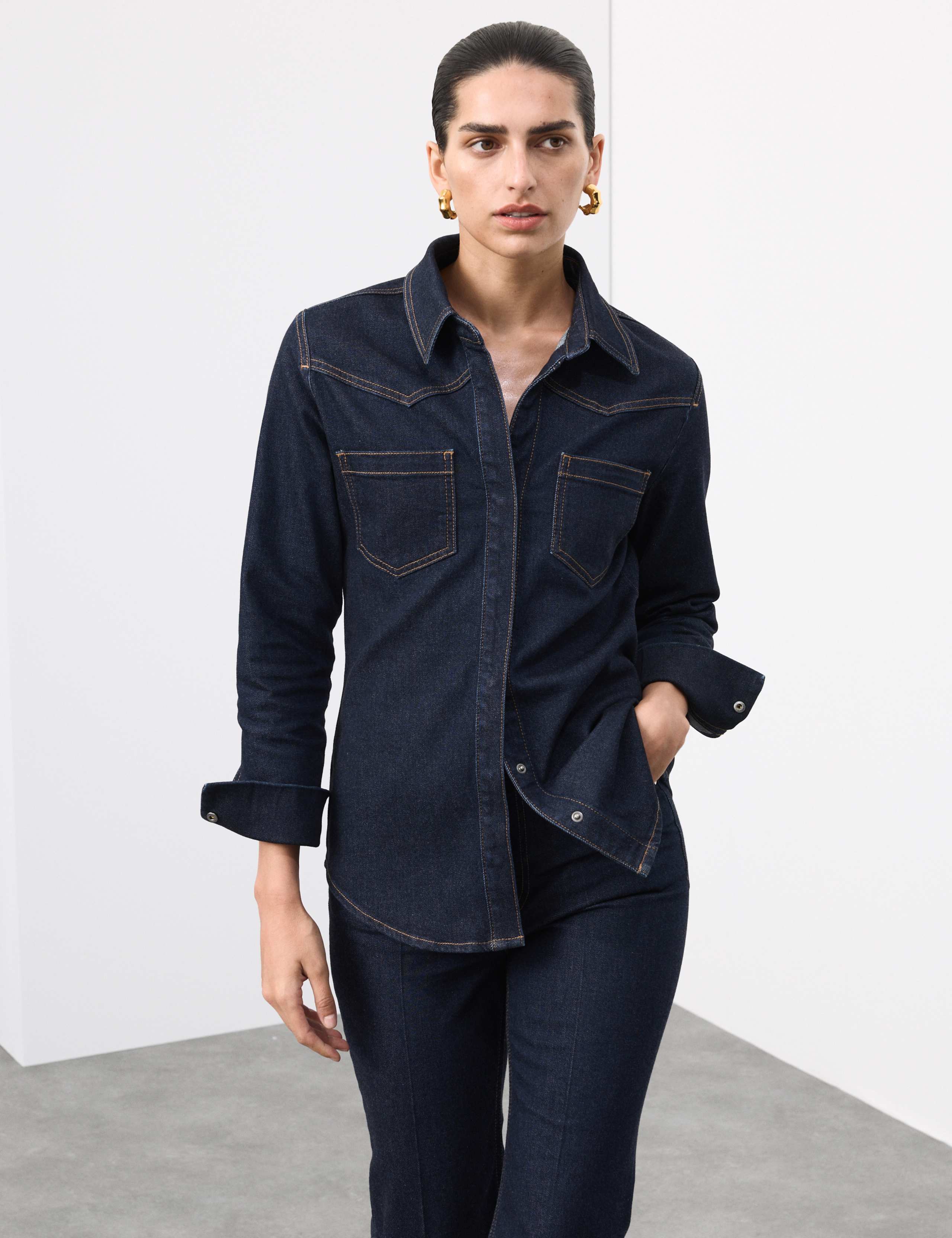 Cotton Rich Denim Fitted Shirt