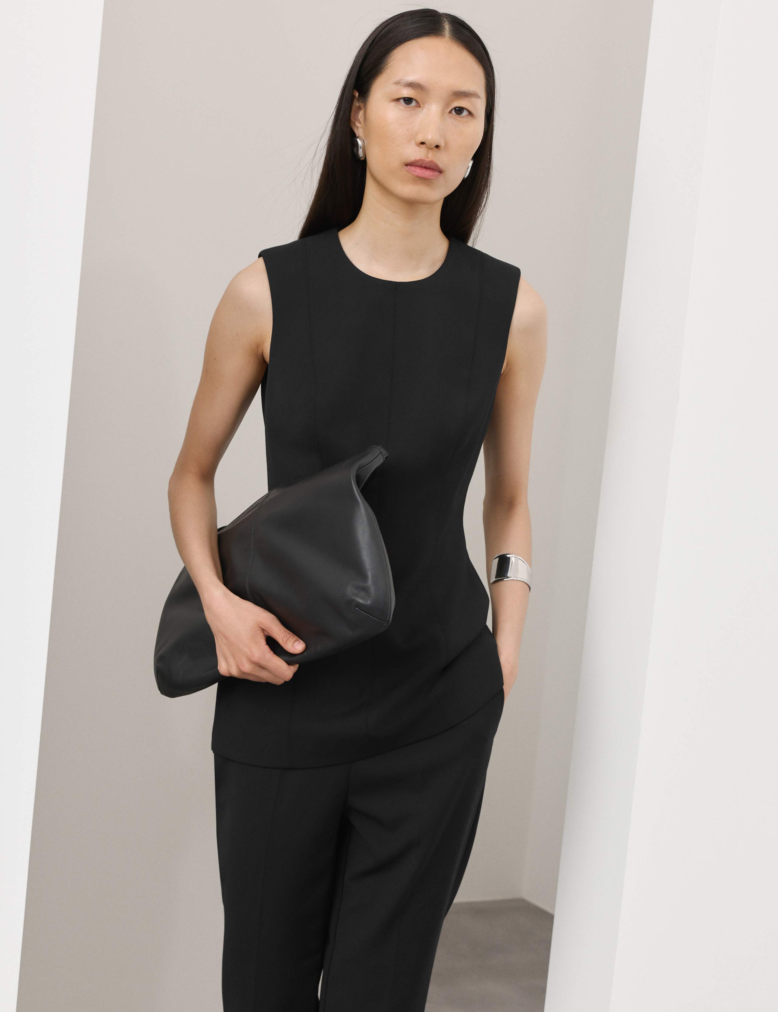 Wool Blend Crew Neck Waisted Top