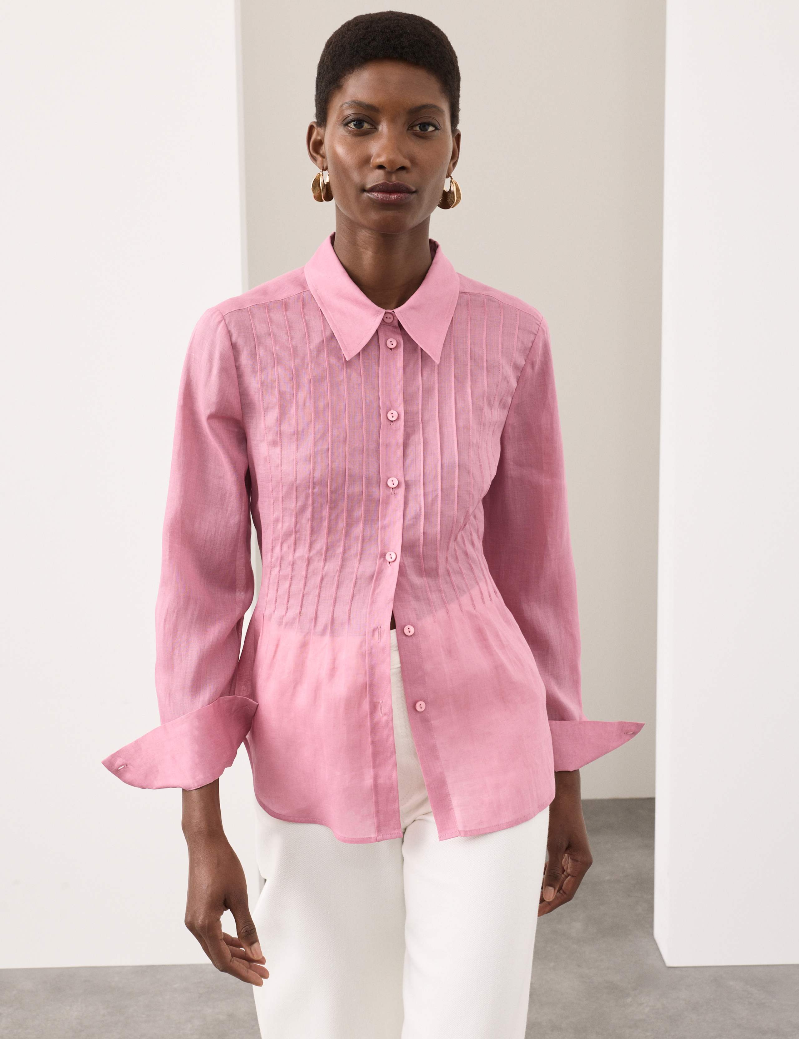 Pure Ramie Pintuck Waisted Shirt