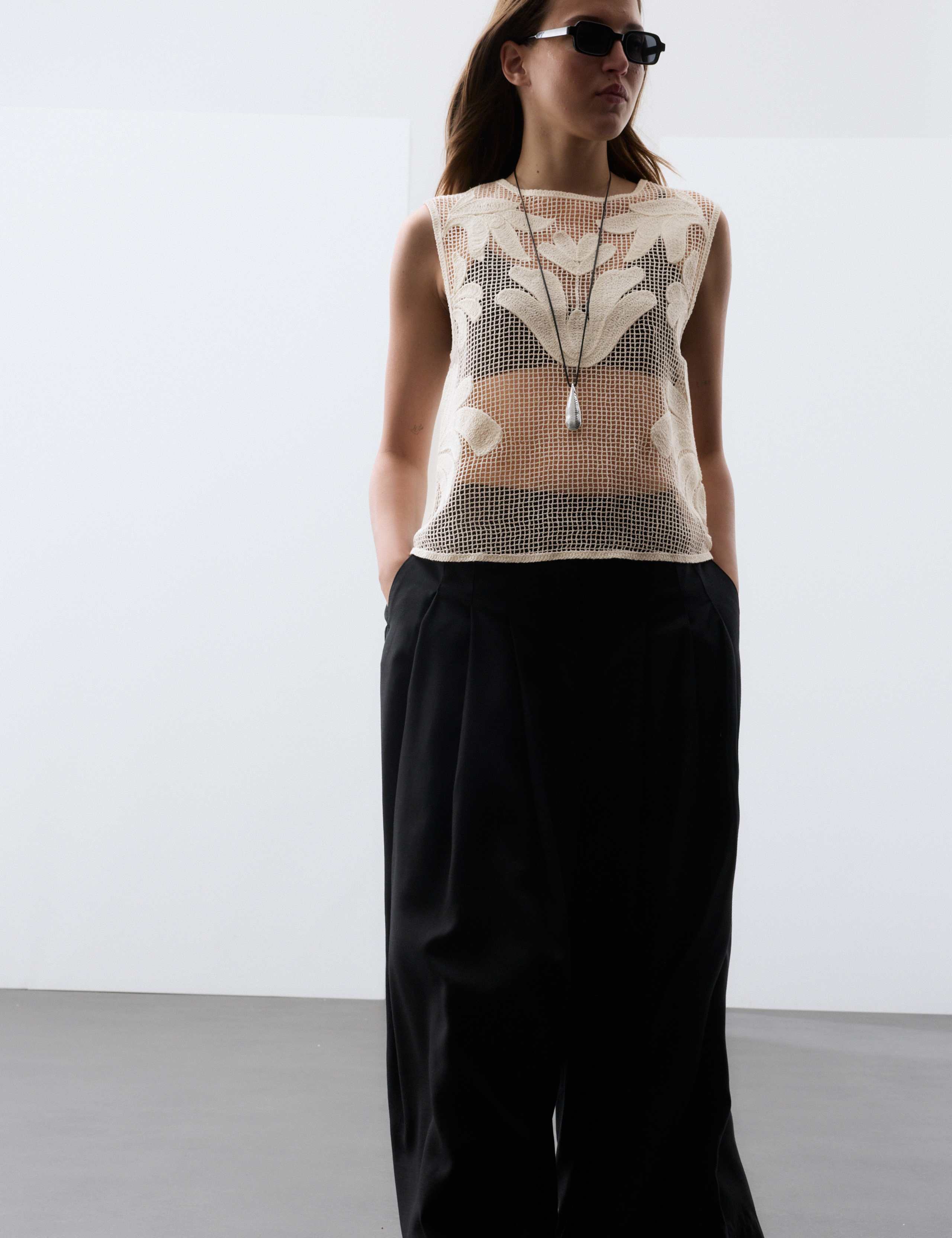 Pure Cotton Embroidered Floral Shell Top