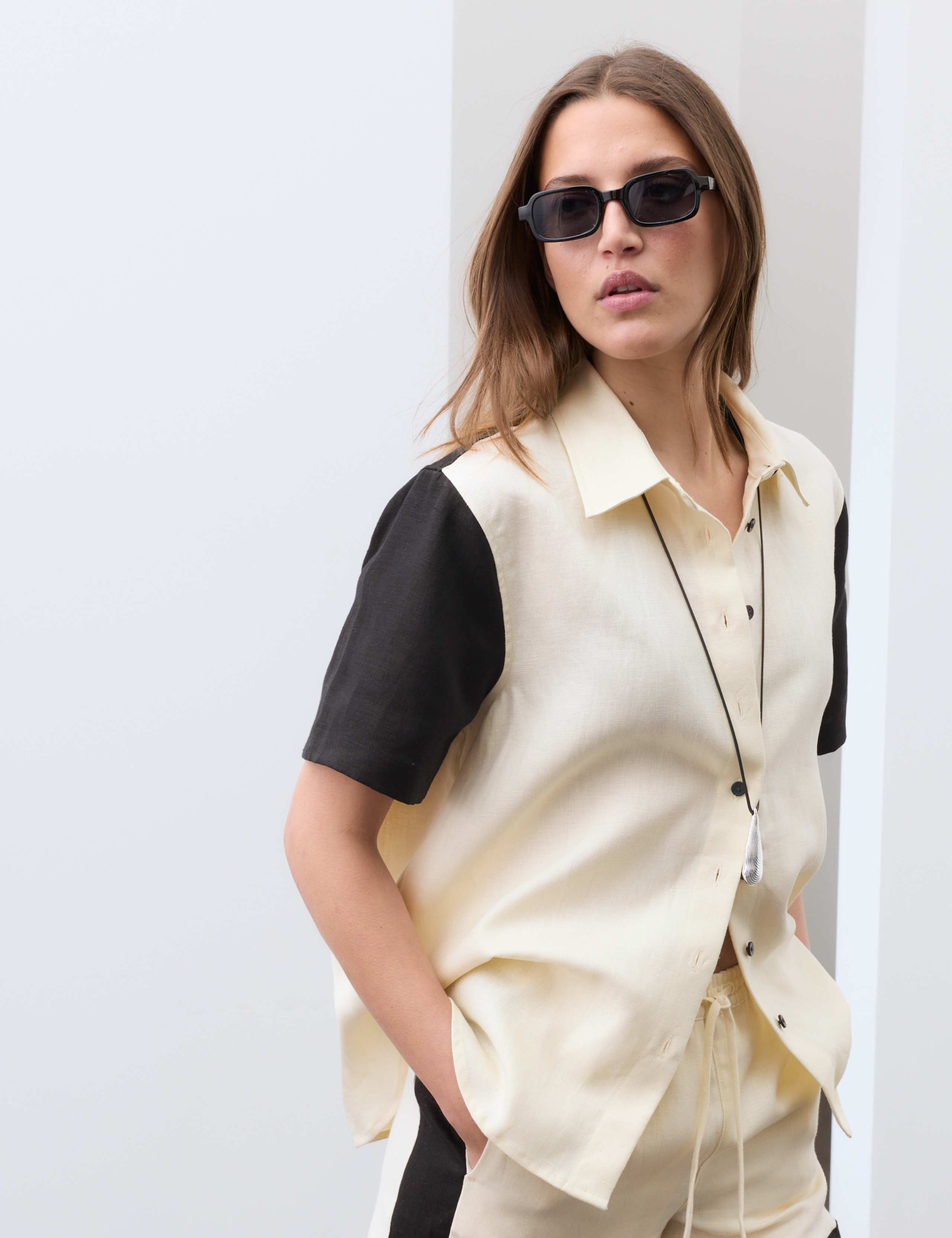Pure Flax Linen Contrast Resort Shirt