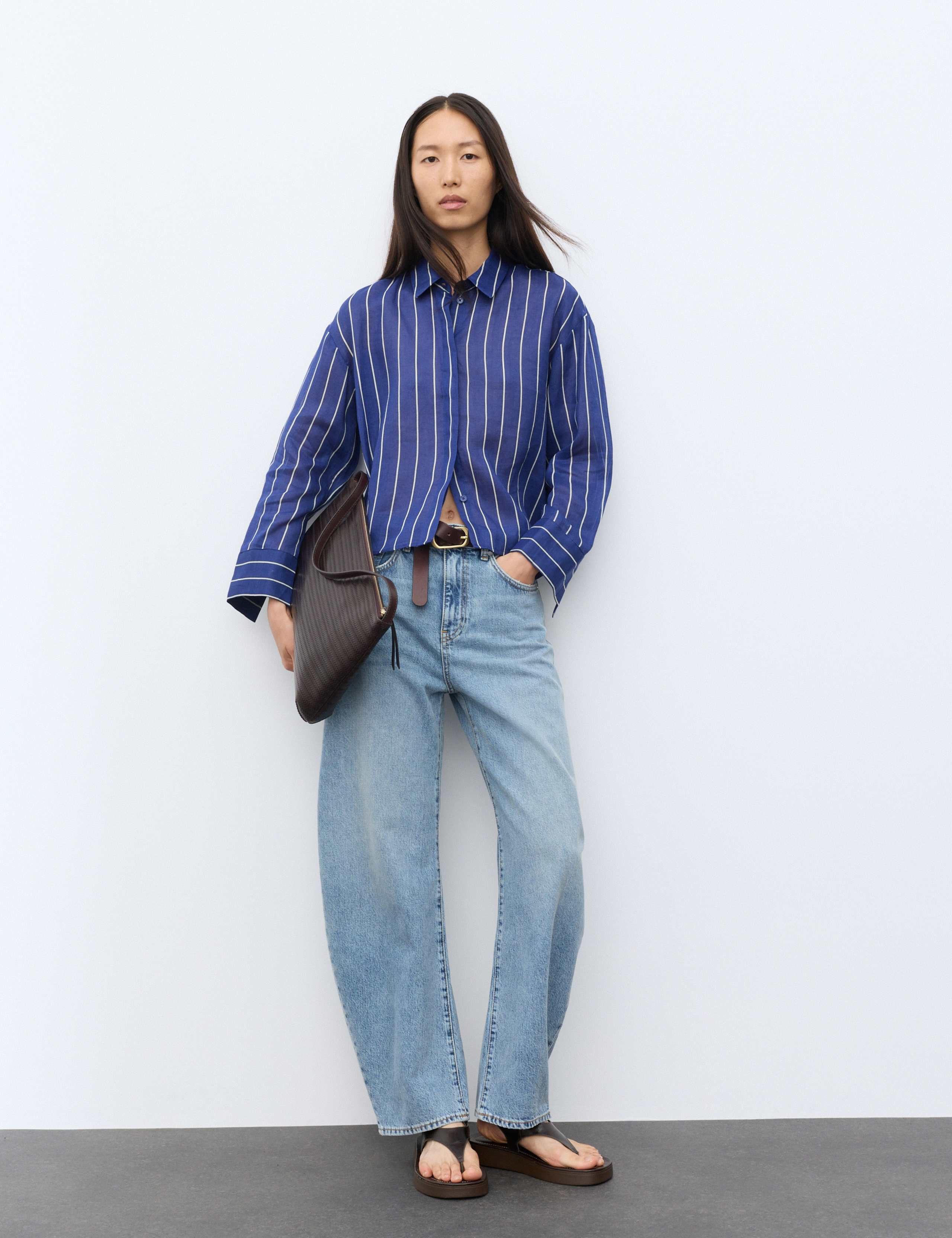 Pure Ramie Striped Collared Shirt