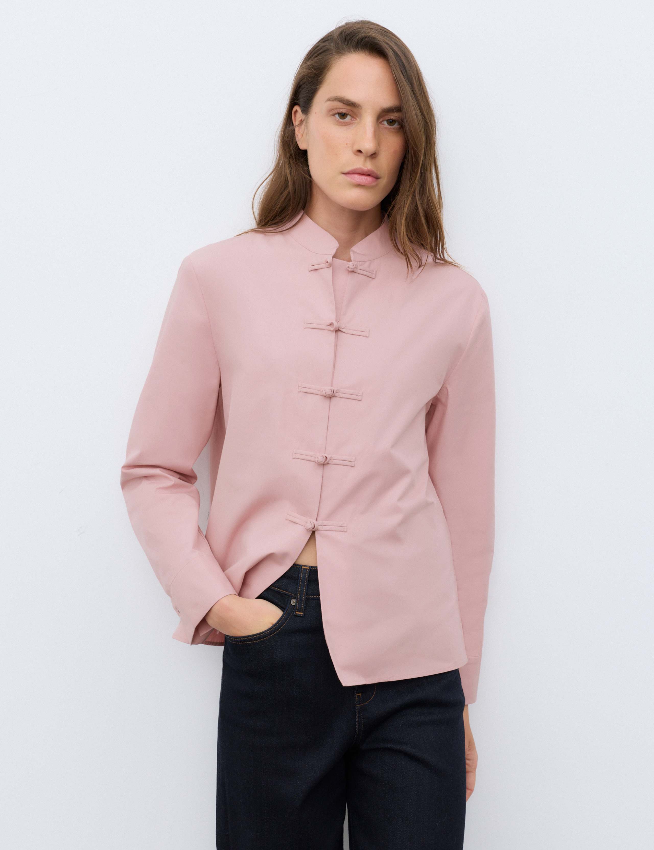 Pure Cotton High Neck Button Detail Blouse